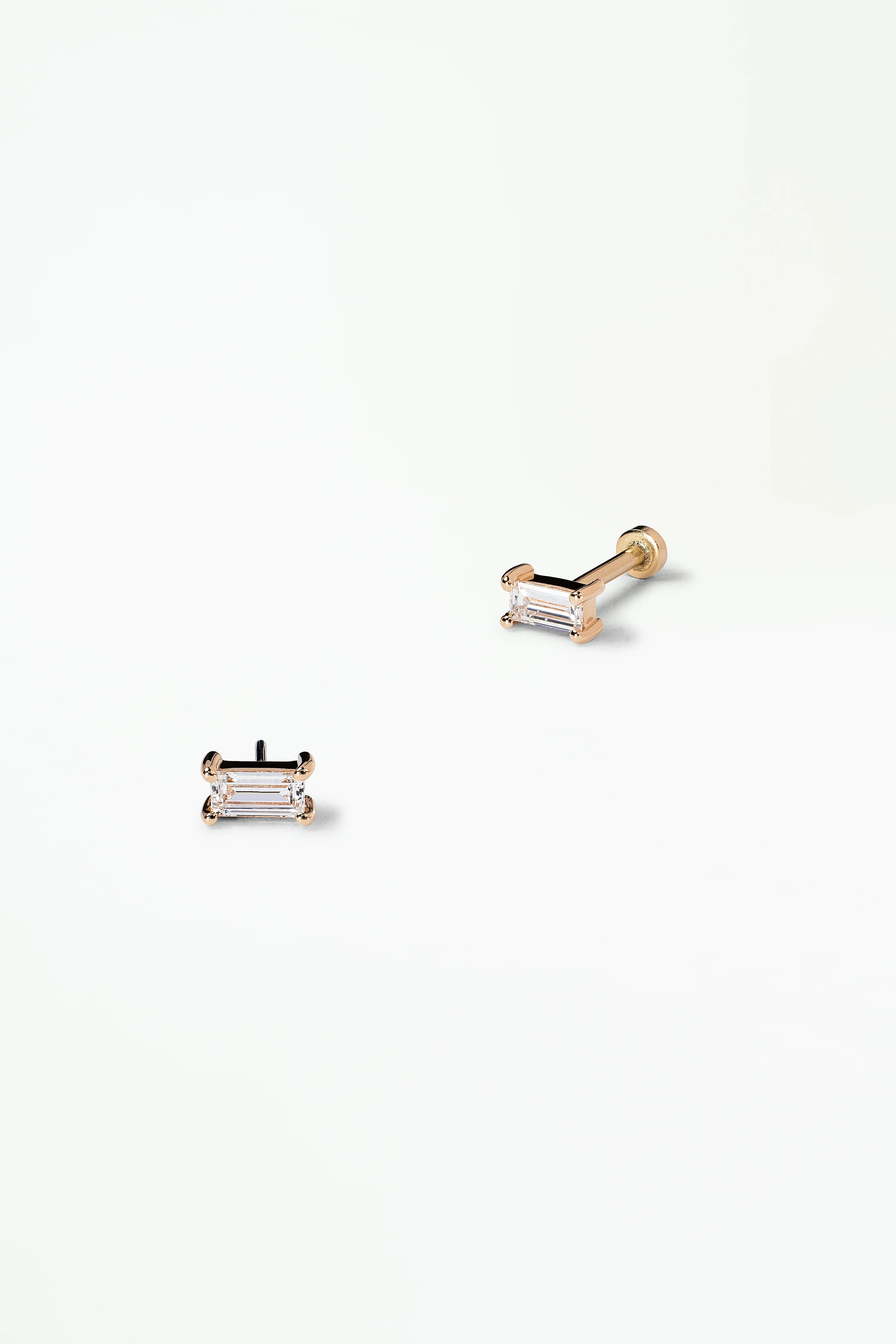Baguette Diamond Earring - Flat Back - Single