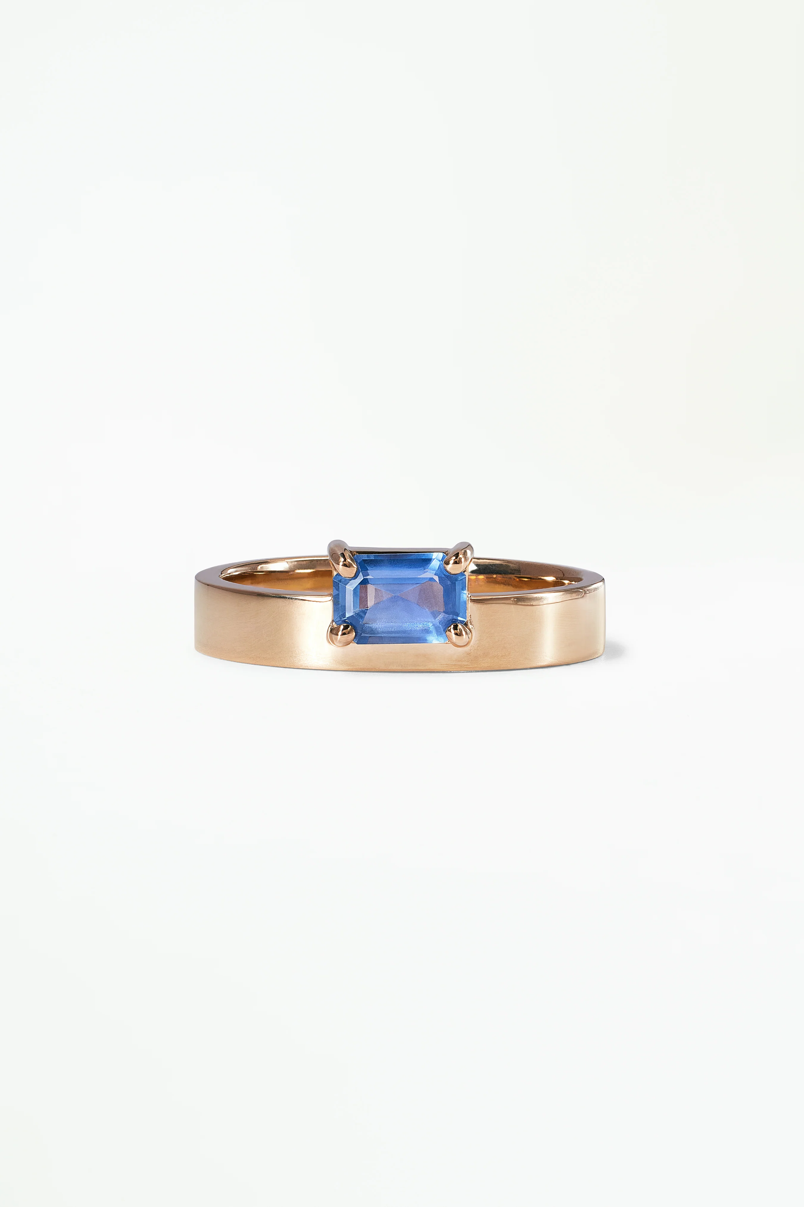 Medium Emerald Cut Blue Sapphire Monolith Ring