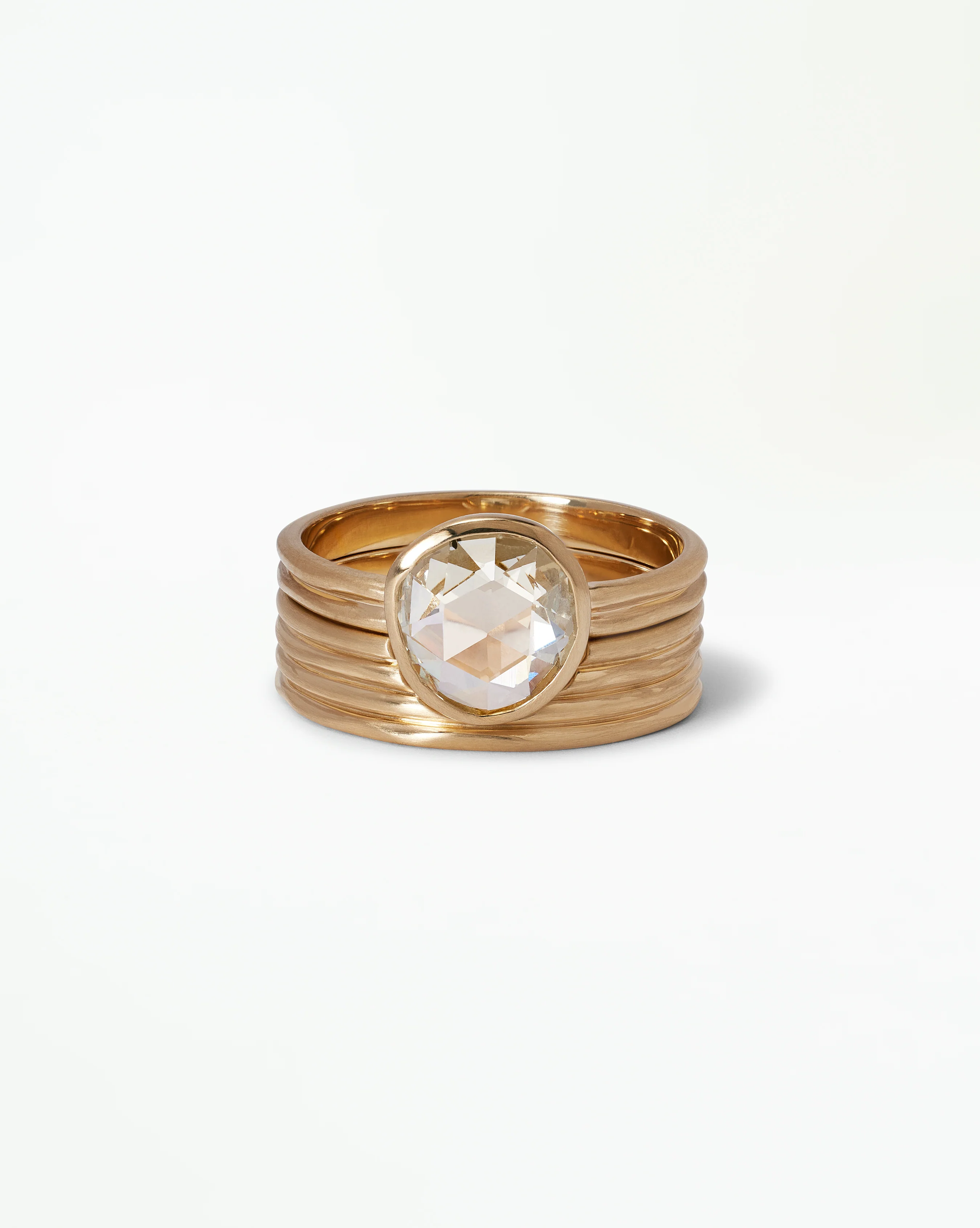 One of a Kind Antique Rose Cut Diamond Ridge Ring Set