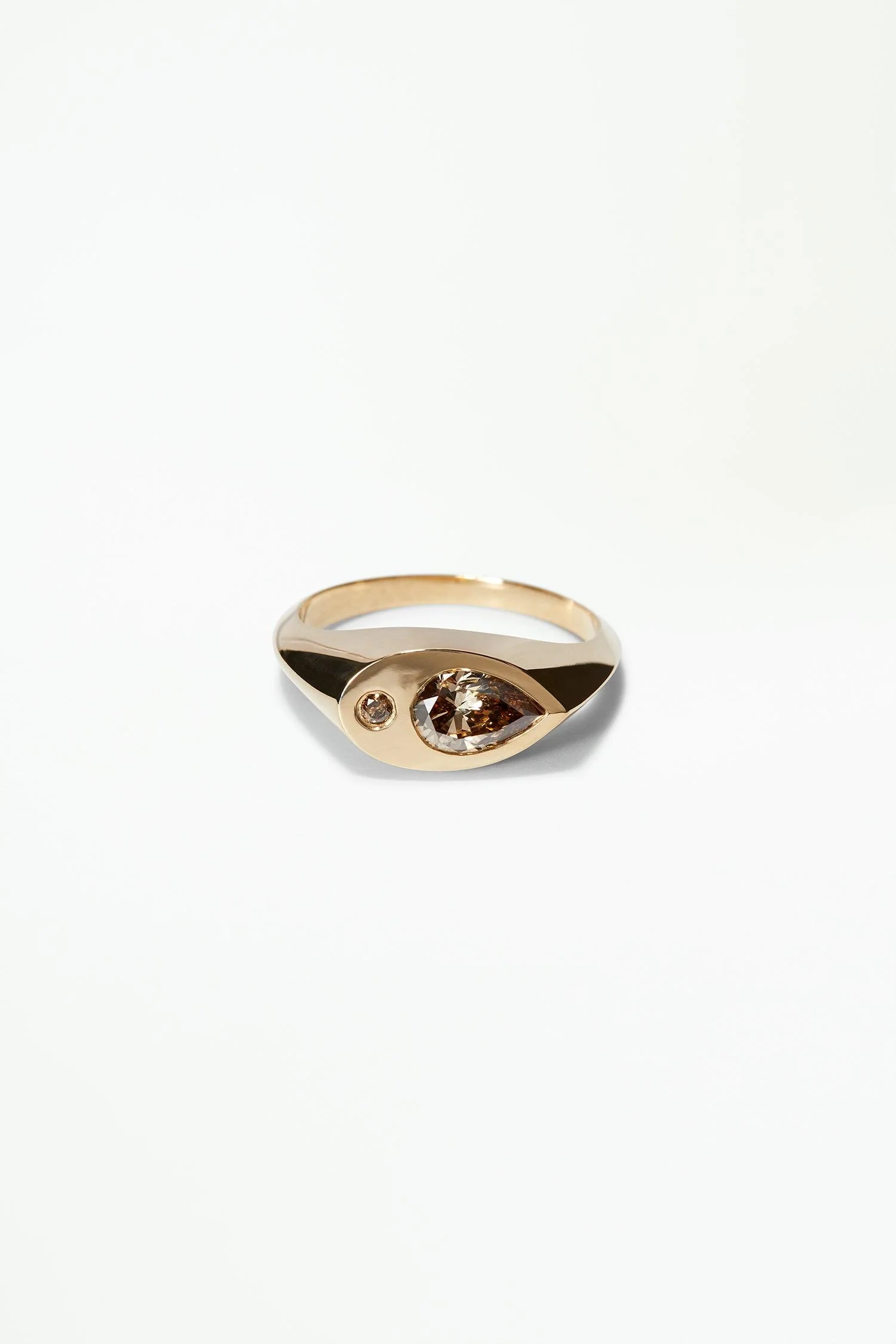 One of a Kind Champagne Pear Diamond Signet