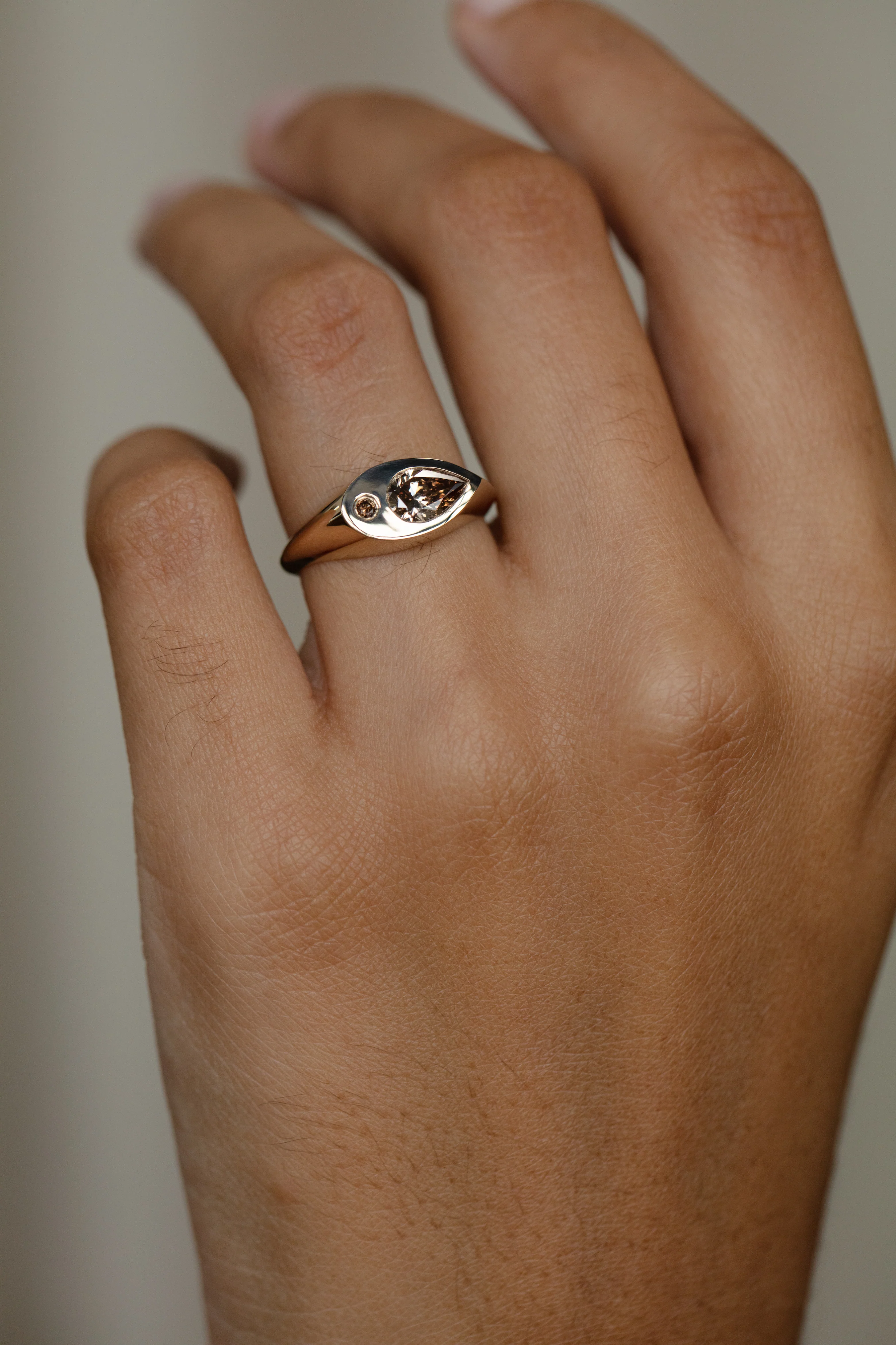 One of a Kind Champagne Pear Diamond Signet - Image 2