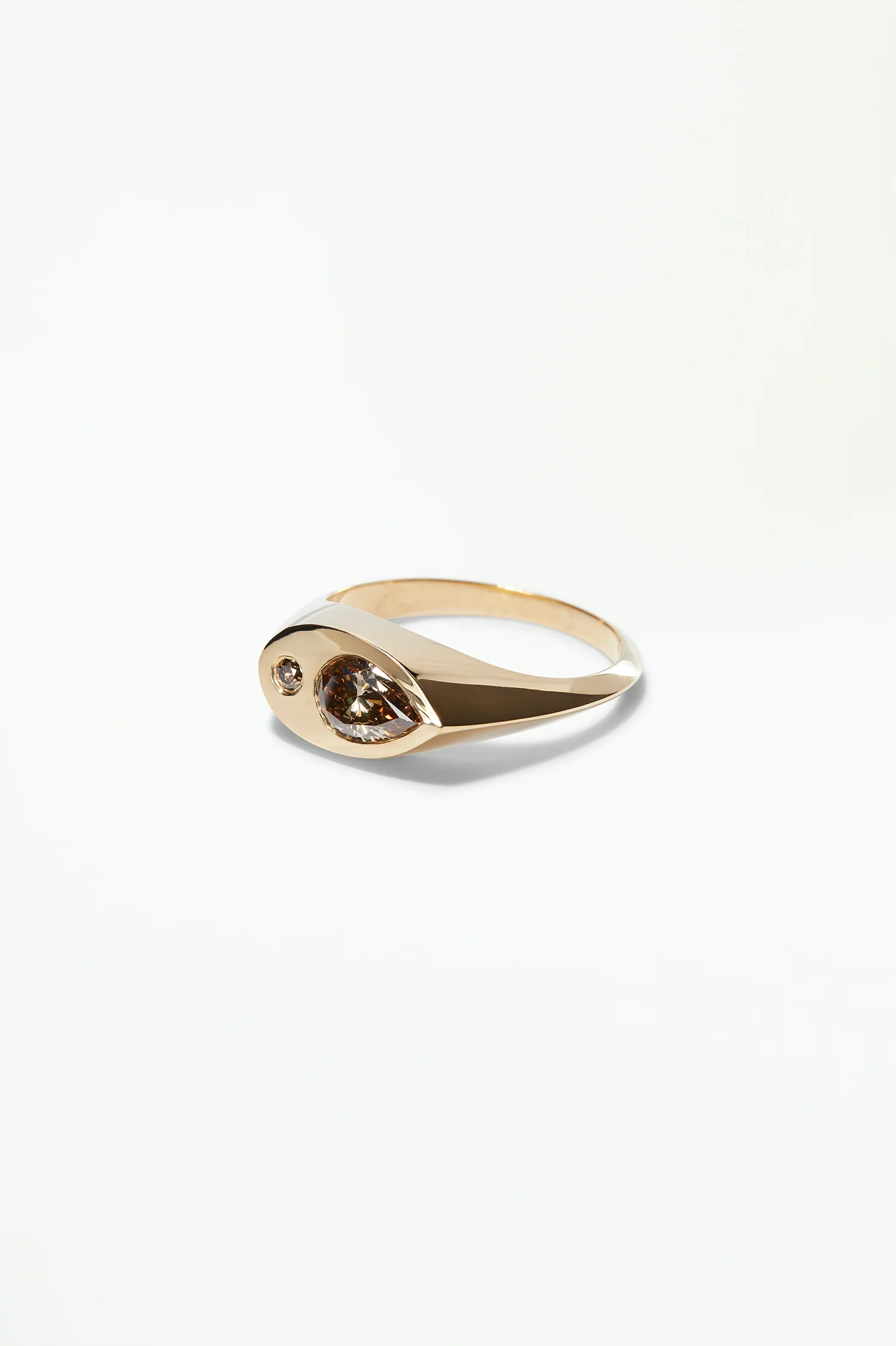 One of a Kind Champagne Pear Diamond Signet - Image 3
