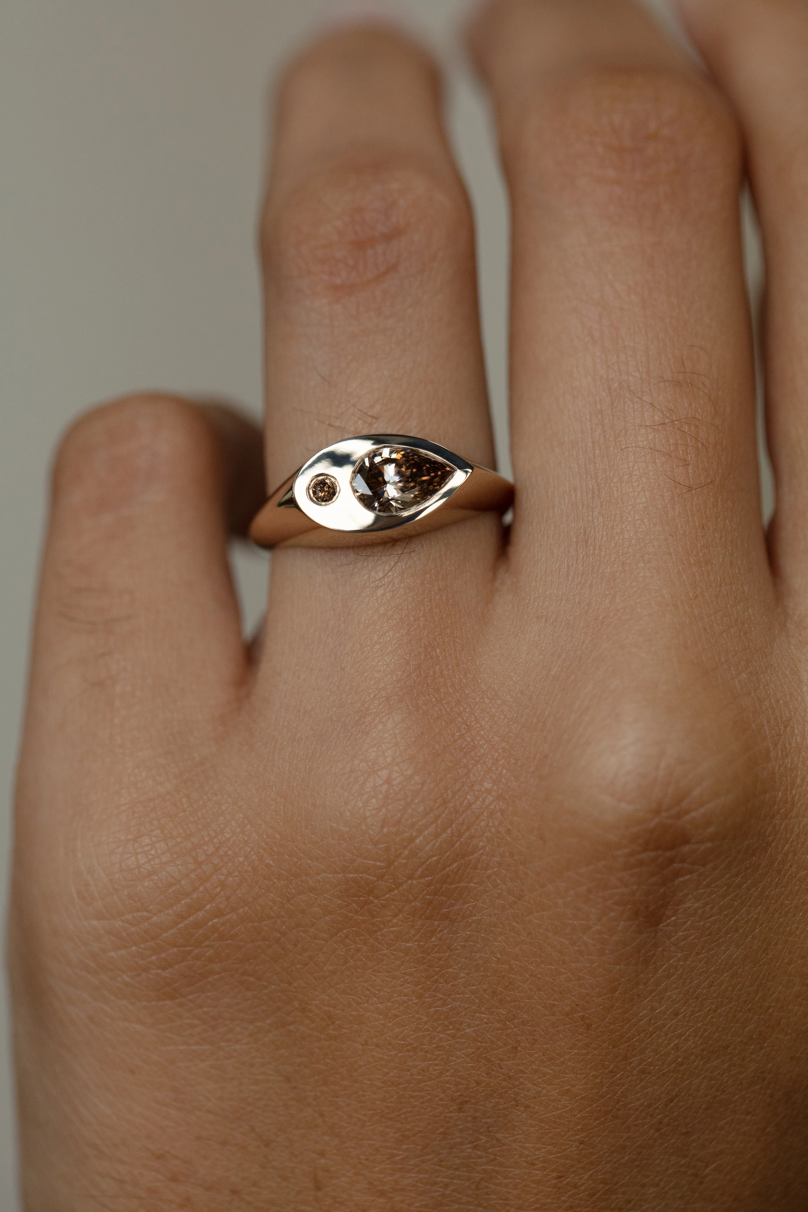 One of a Kind Champagne Pear Diamond Signet - Image 4