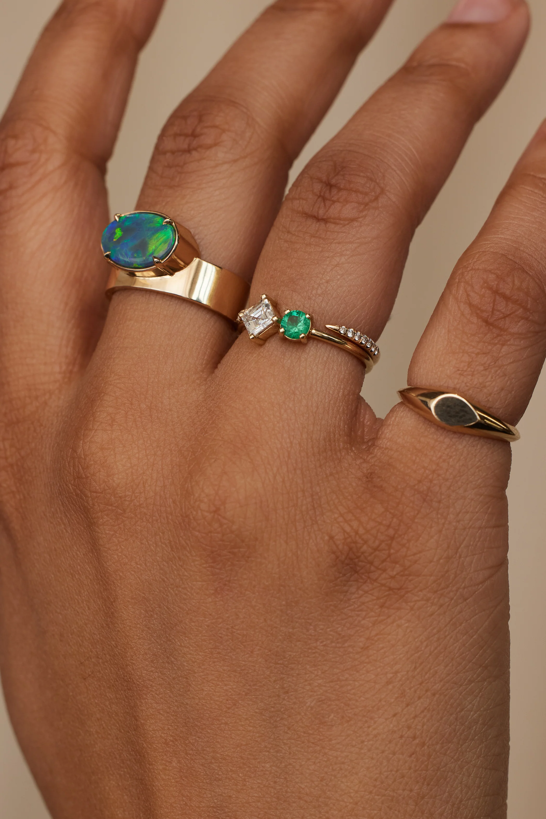 One of a Kind Diamond and Emerald Mosaic Ring No. 46 - Image 2