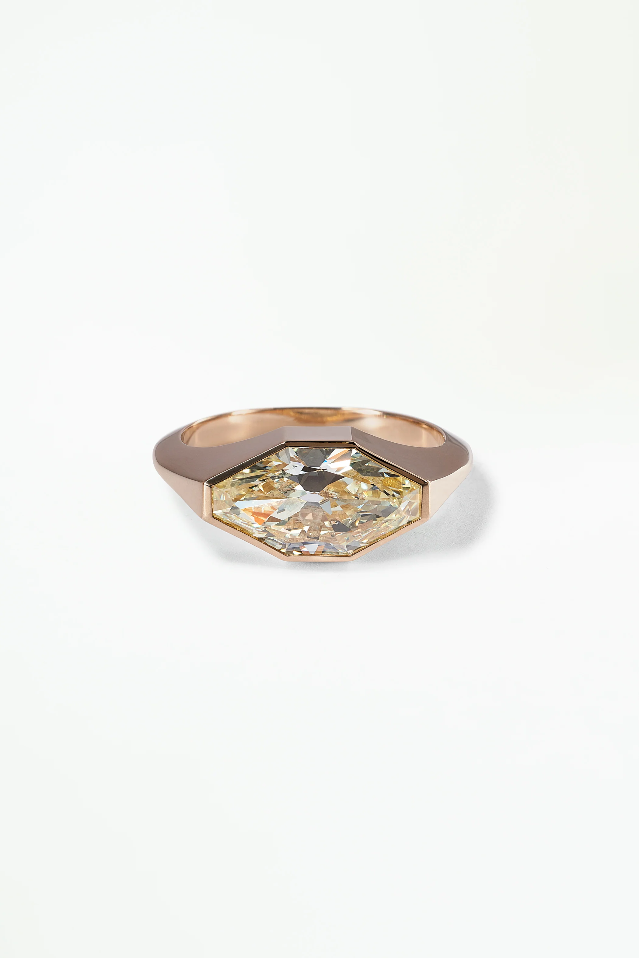 One of a Kind Elongated Hex Cut Diamond Signet Ring No. 49