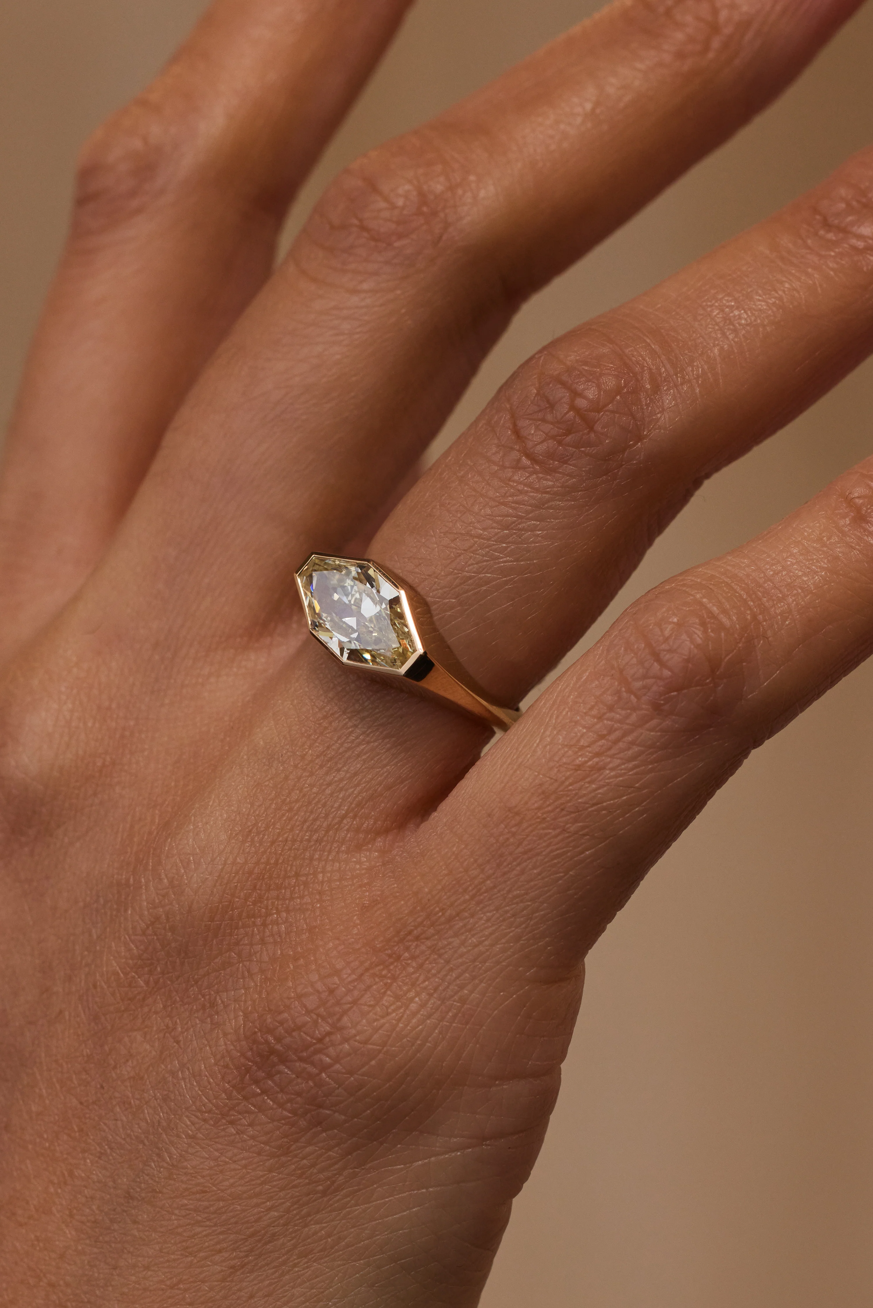 One of a Kind Elongated Hex Cut Diamond Signet Ring No. 49 - Image 2