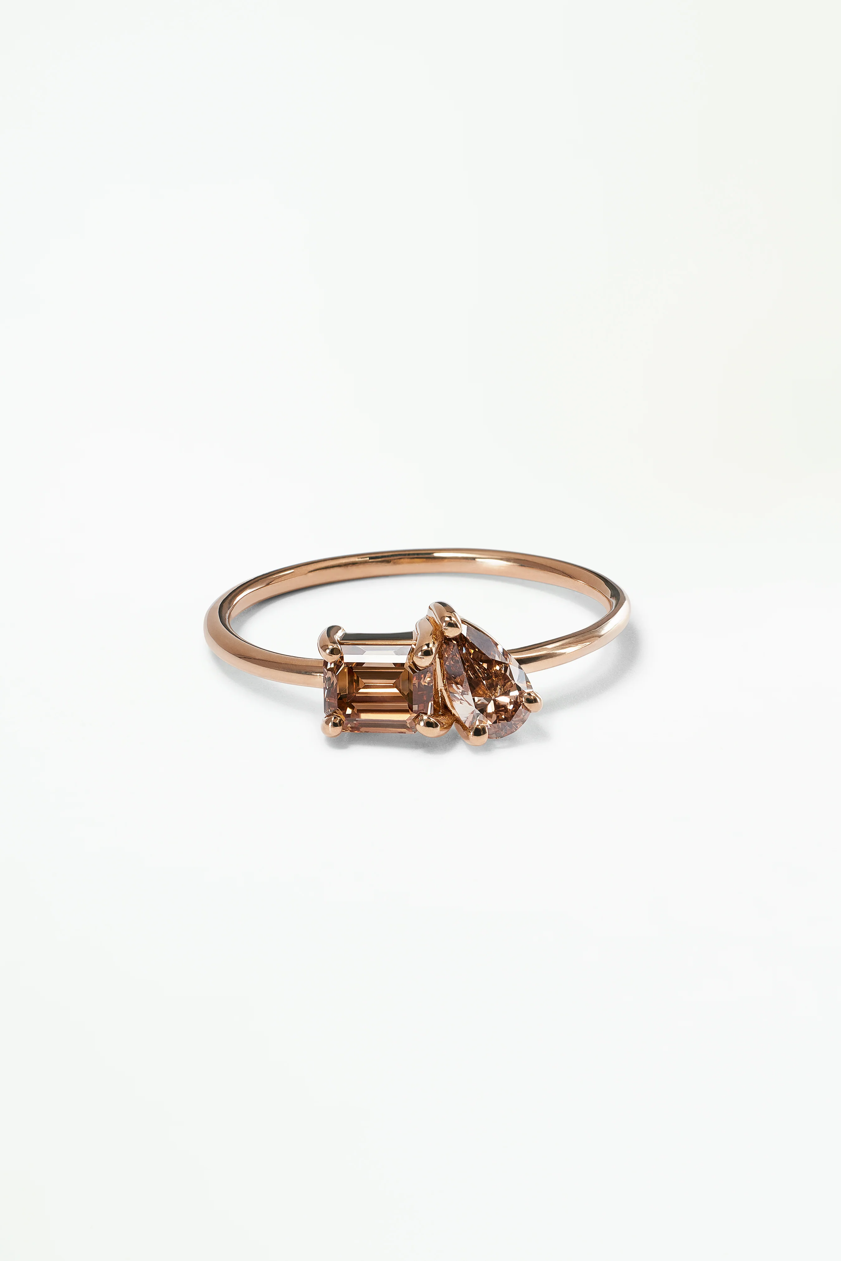 One of a Kind Emerald and Pear Cut Champagne Diamond Mosaic Ring No. 9