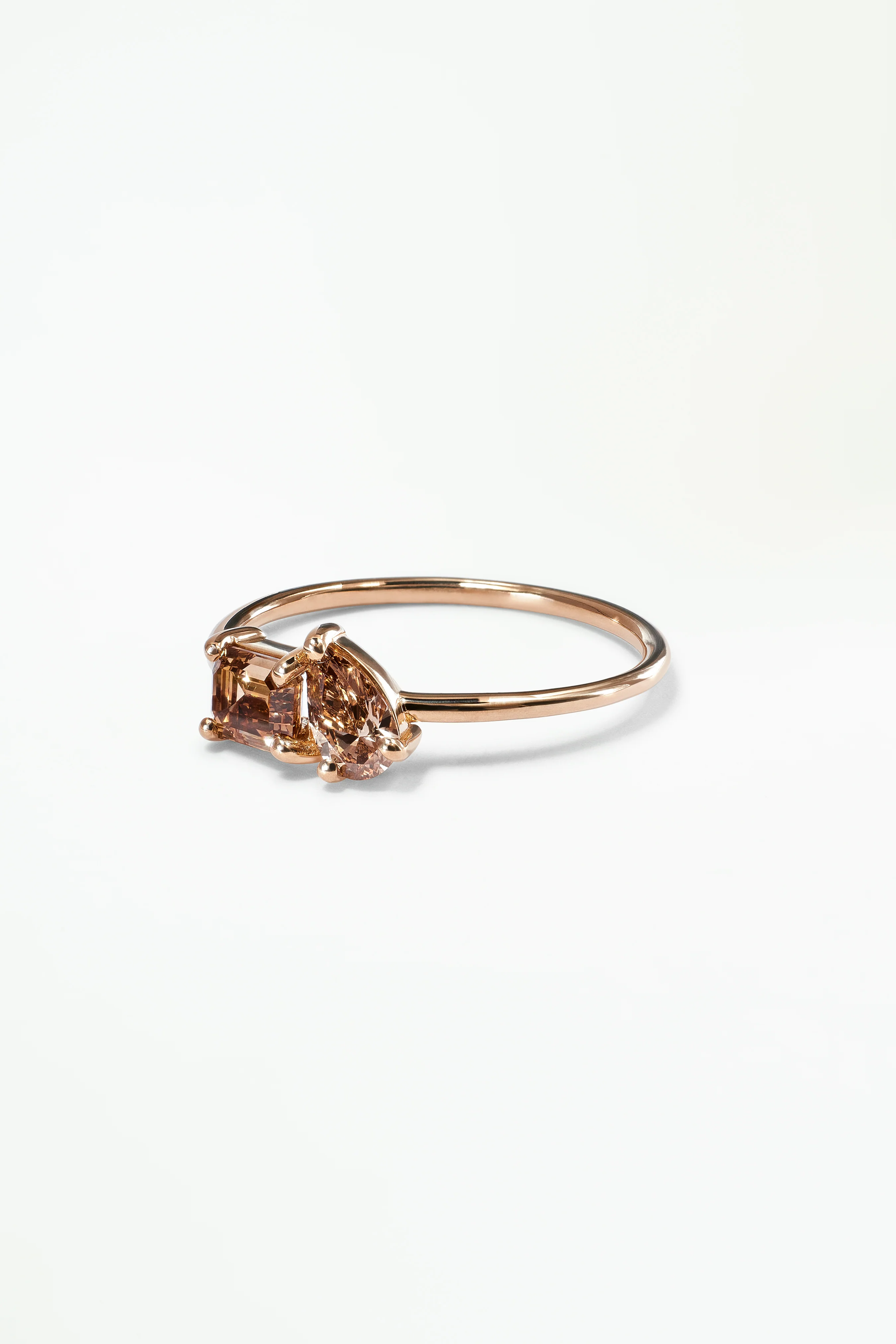One of a Kind Emerald and Pear Cut Champagne Diamond Mosaic Ring No. 9 - Image 3