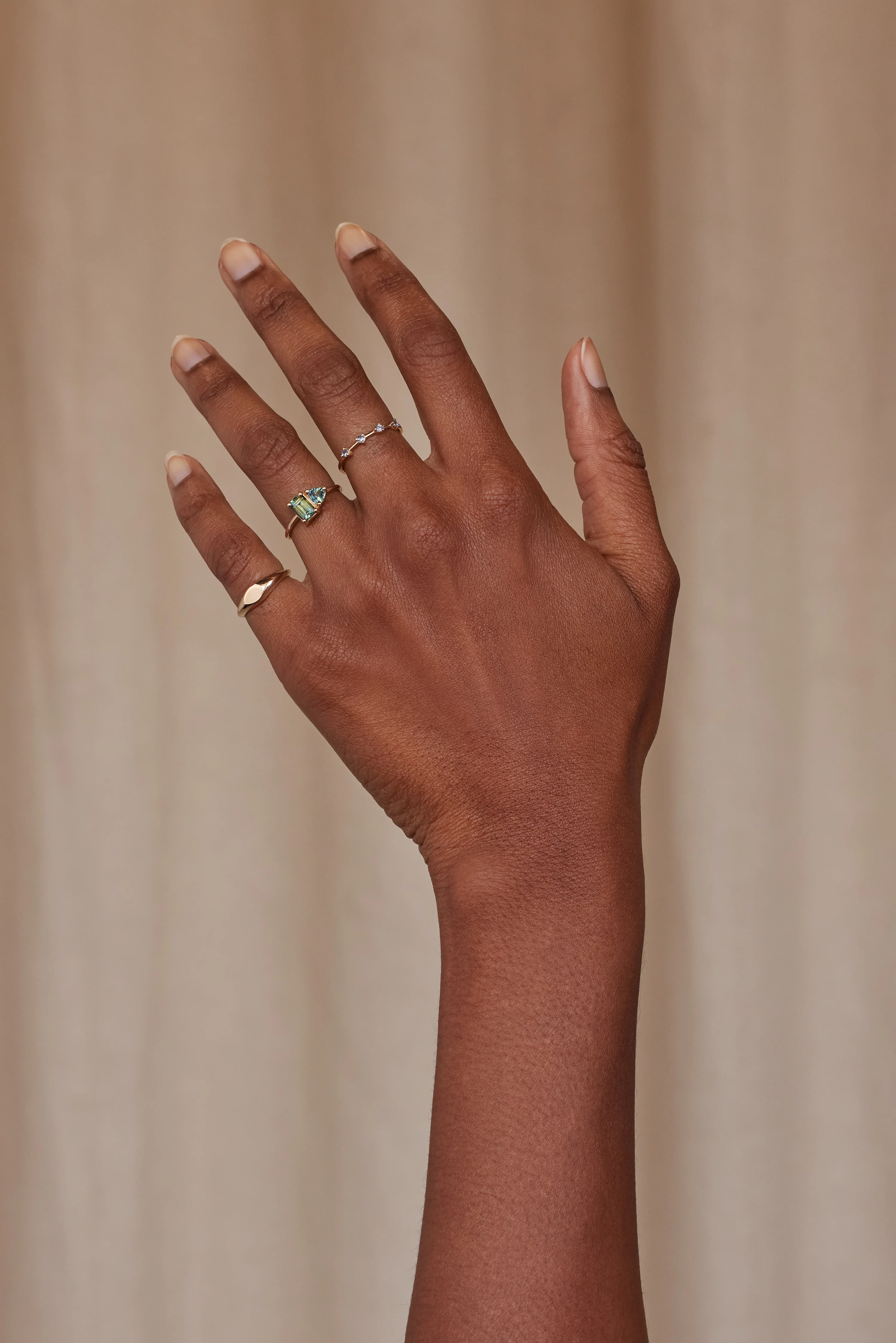 One of a Kind Emerald and Trillion Cut Sapphire Mosaic Ring No. 42 - Image 4