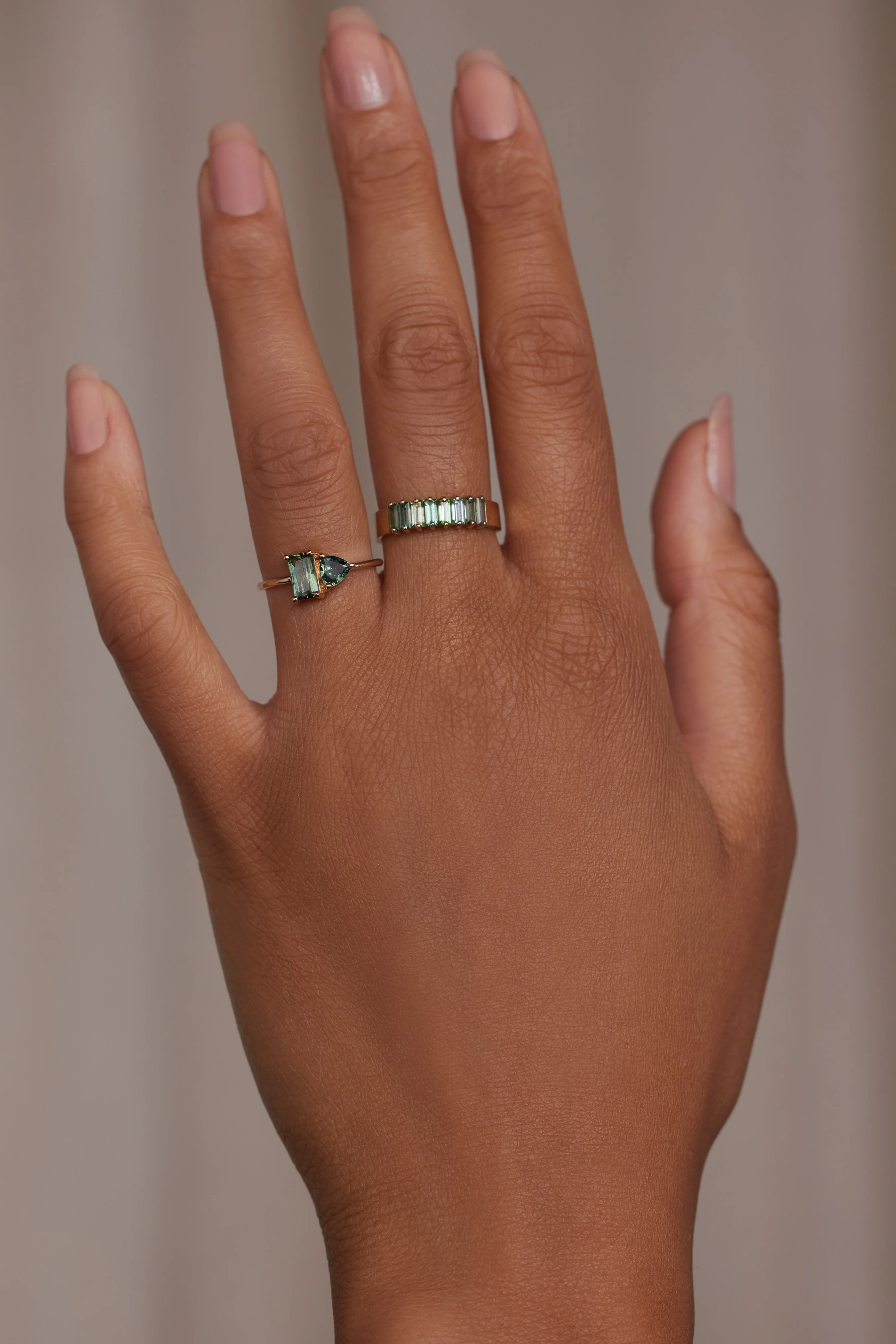 One of a Kind Emerald And Trillion Cut Sapphire Mosaic Ring No. 44 - Image 2