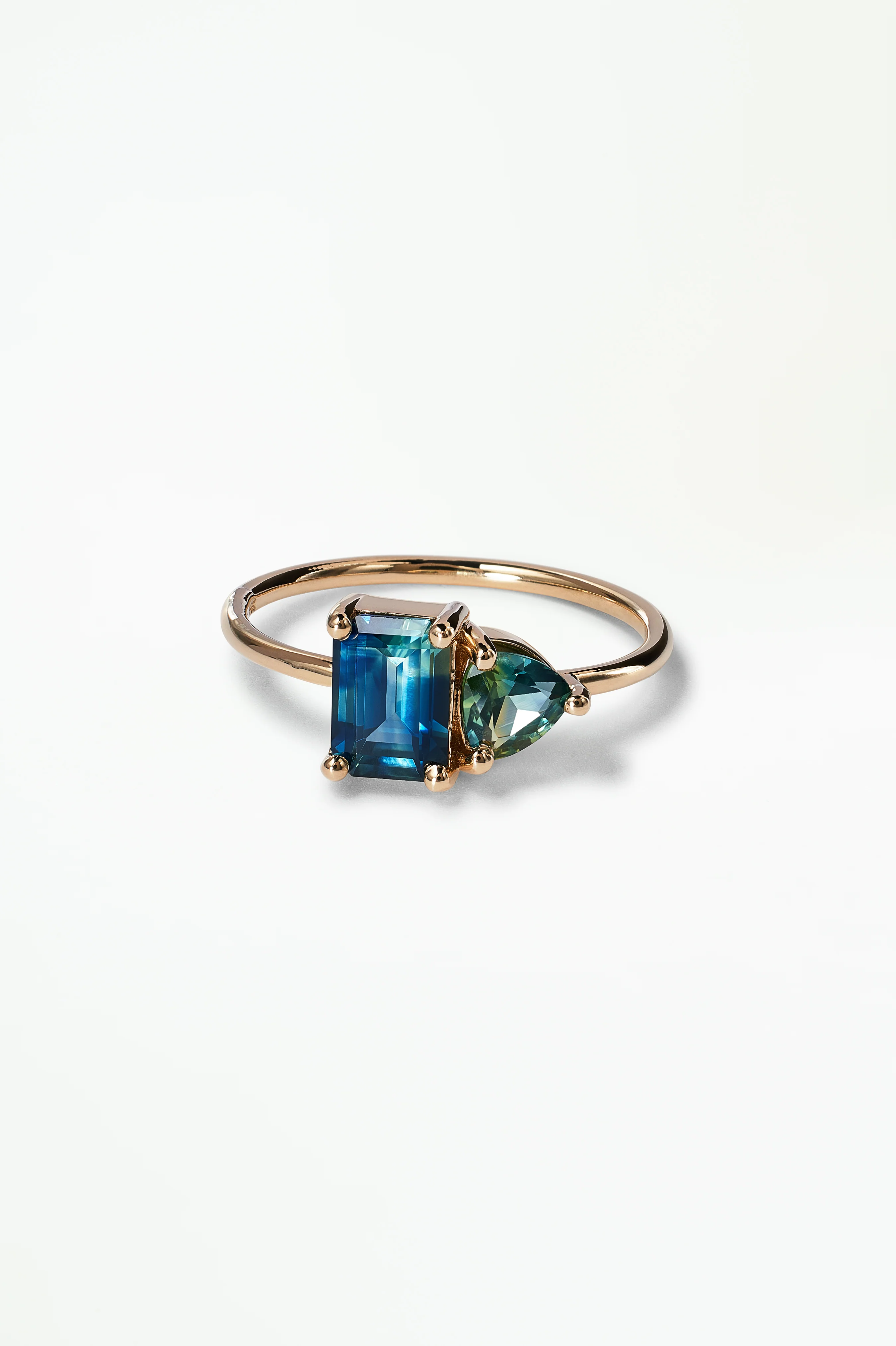One of a Kind Emerald And Trillion Cut Sapphire Mosaic Ring No. 45