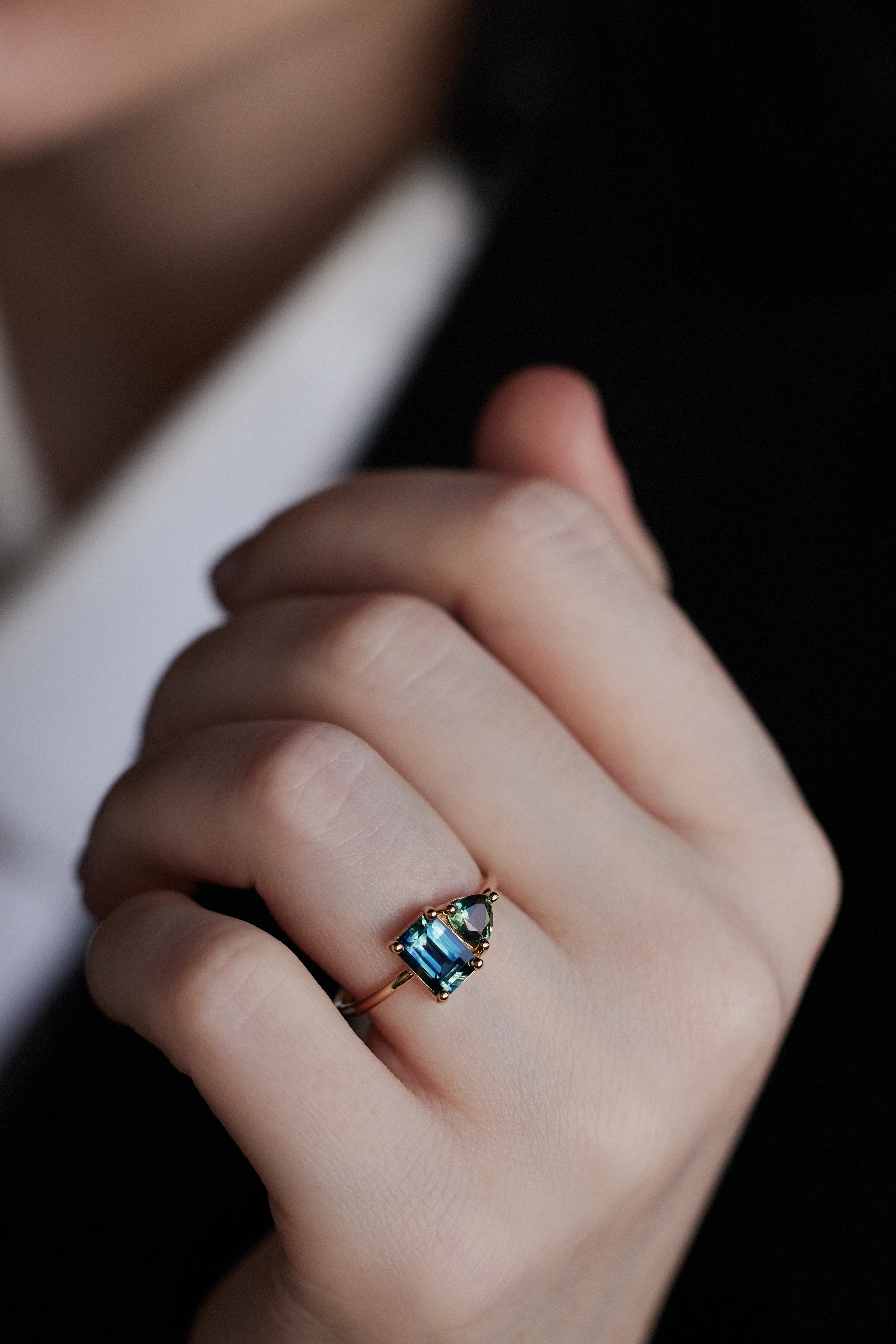 One of a Kind Emerald And Trillion Cut Sapphire Mosaic Ring No. 45 - Image 4