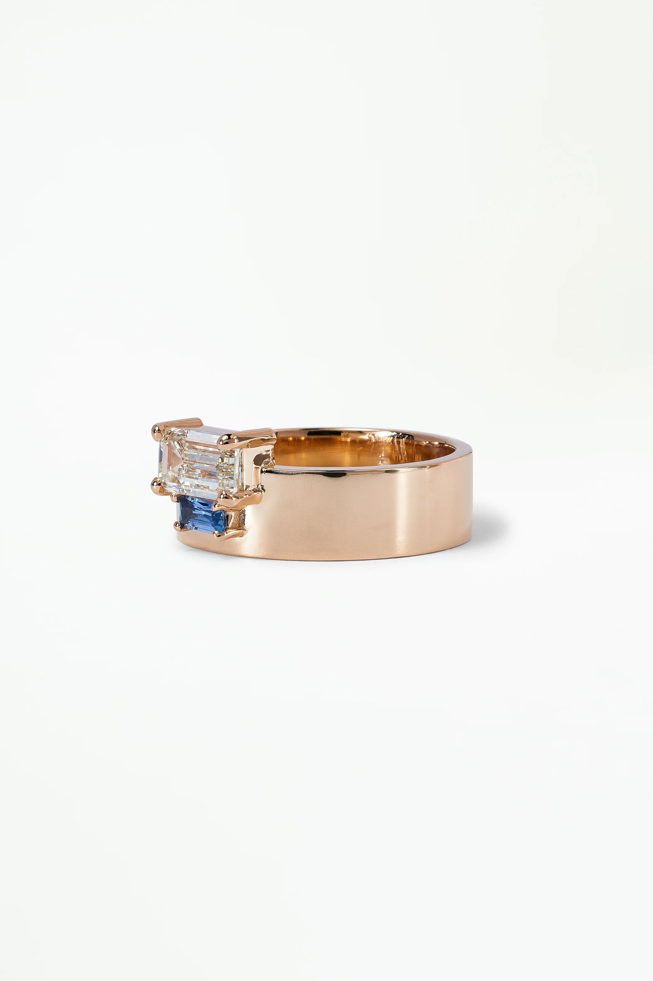 One of a Kind Emerald Cut Diamond and Sapphire Bricolage Ring No. 23 - Image 3