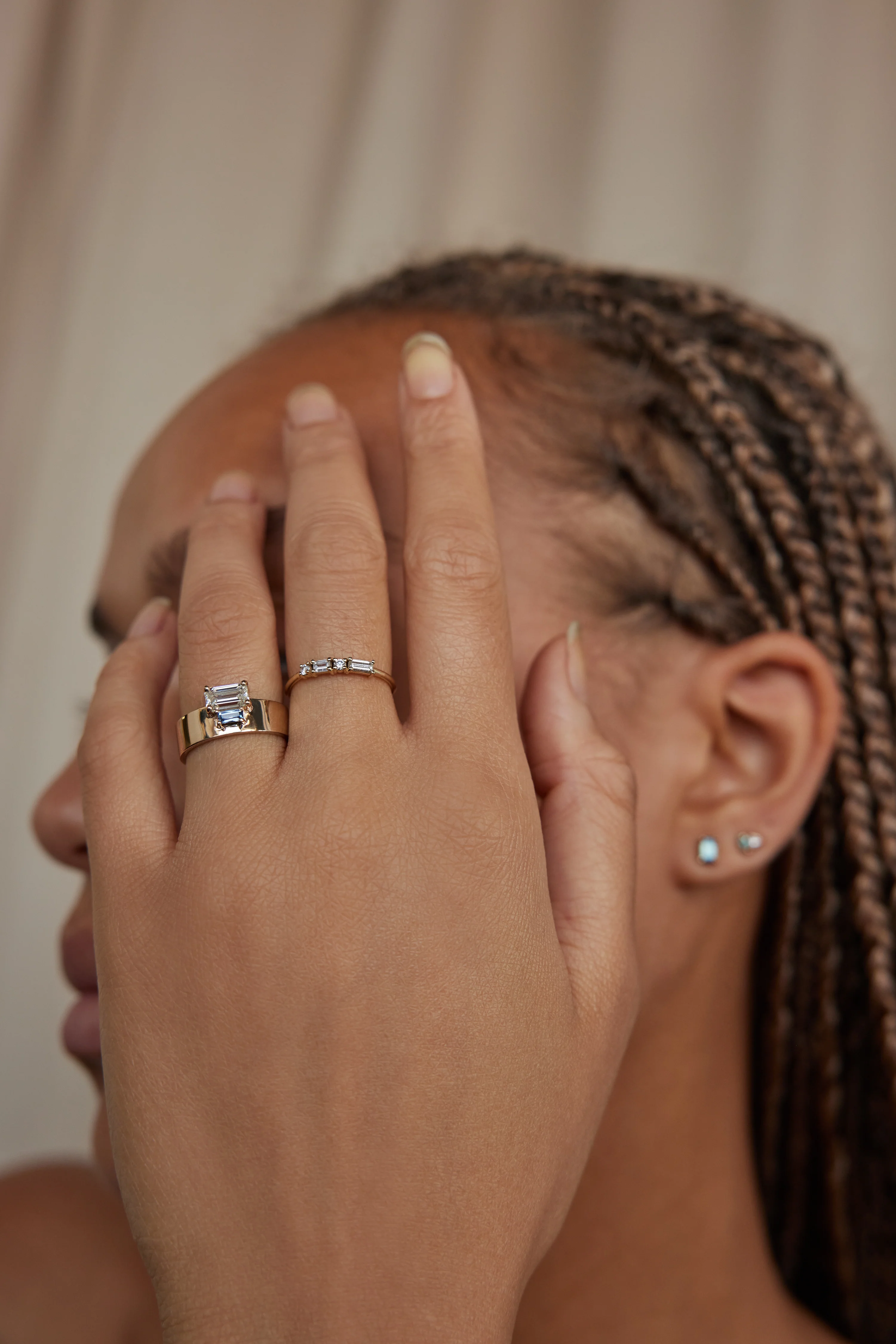One of a Kind Emerald Cut Diamond and Sapphire Bricolage Ring No. 23 - Image 4