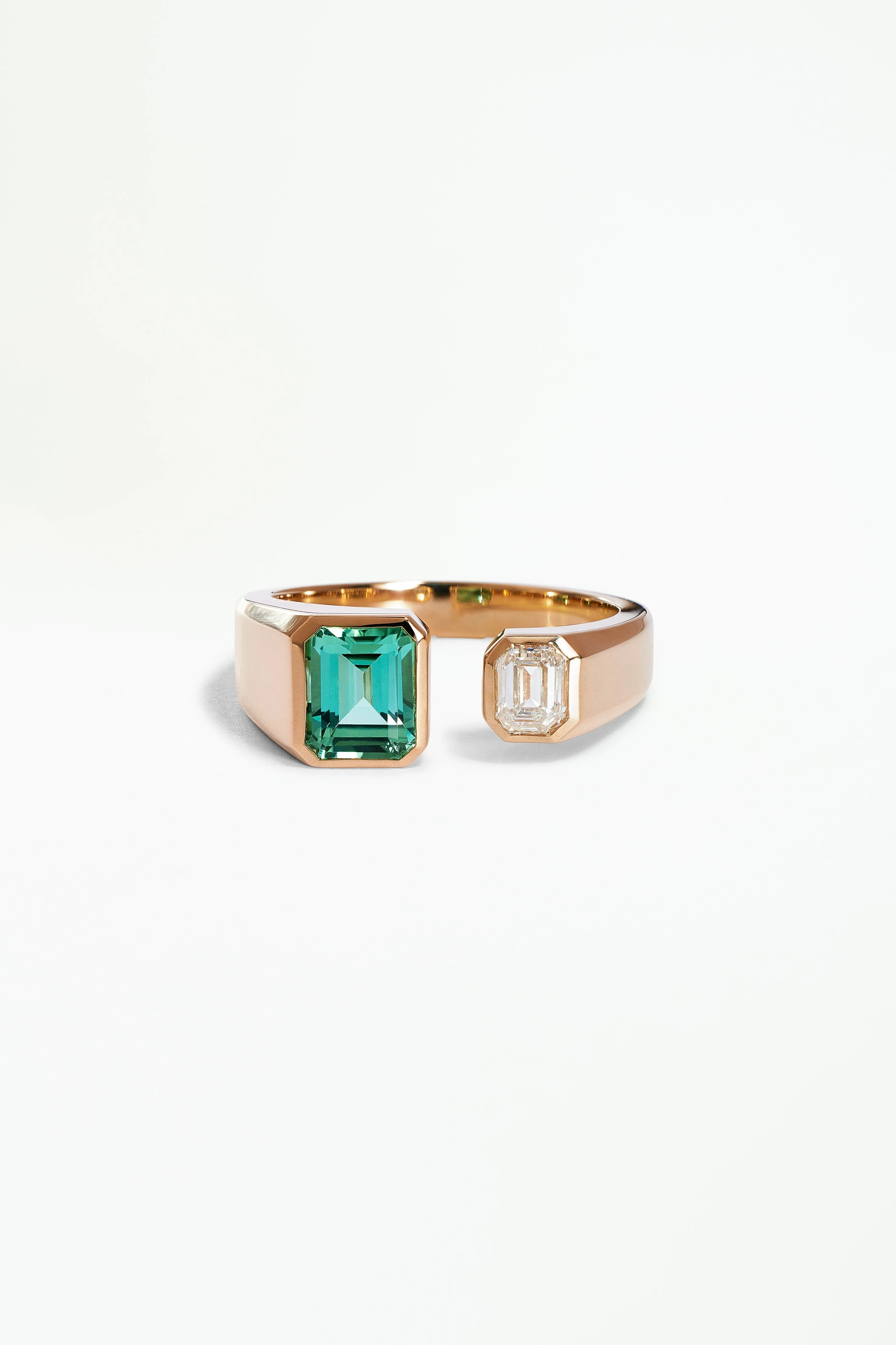 One of a Kind Emerald Cut Diamond and Tourmaline Dyad Ring No. 11