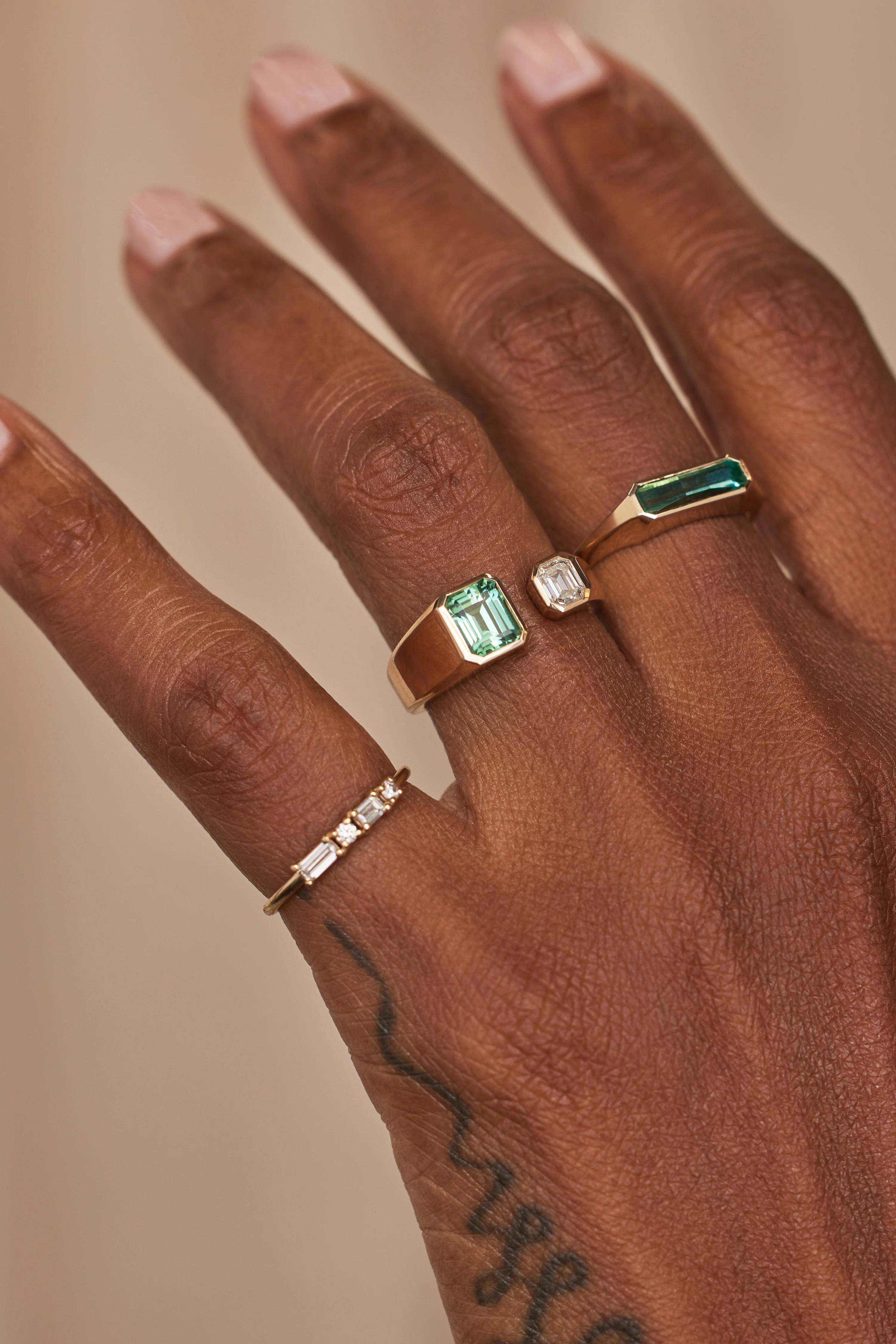 One of a Kind Emerald Cut Diamond and Tourmaline Dyad Ring No. 11 - Image 2