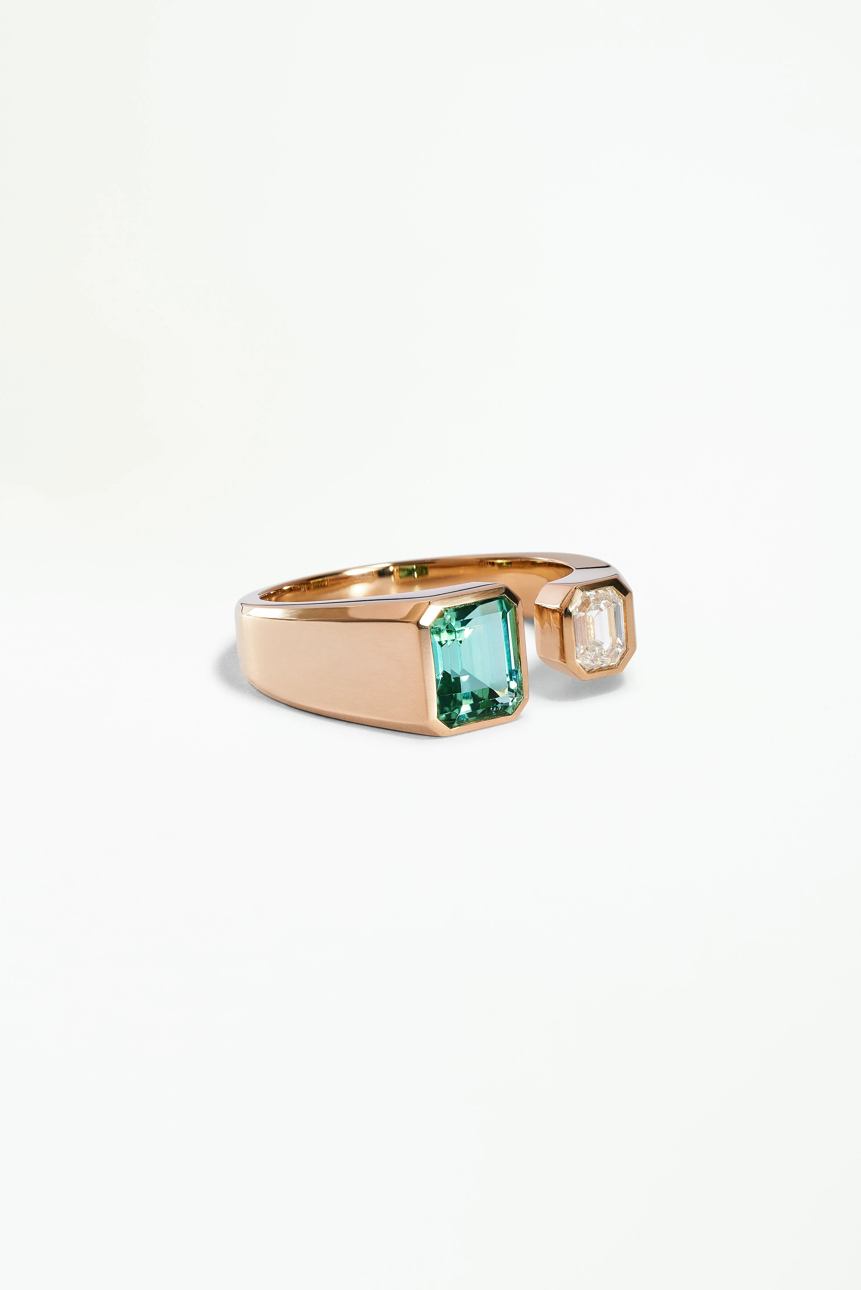 One of a Kind Emerald Cut Diamond and Tourmaline Dyad Ring No. 11 - Image 3