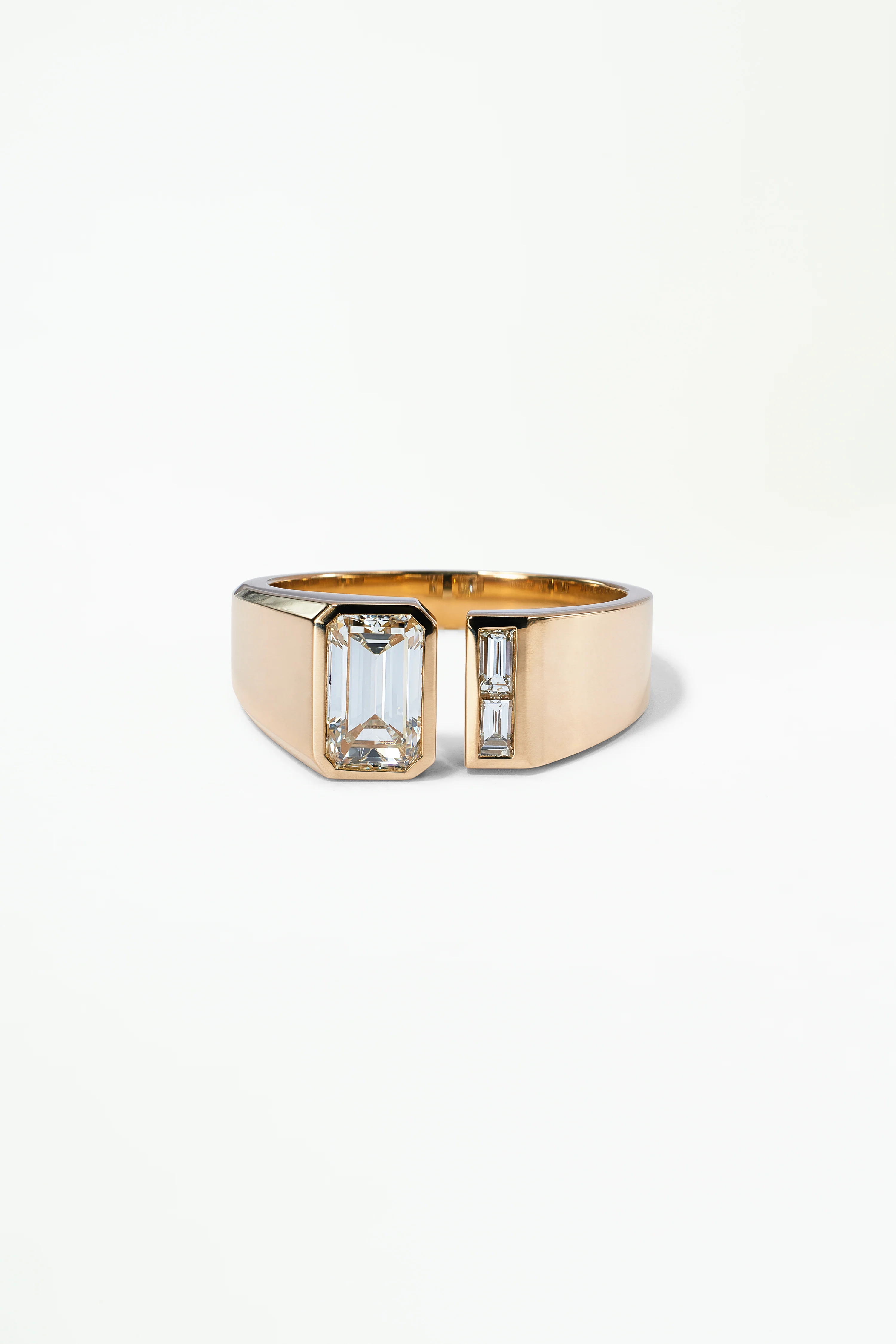 One of a Kind Emerald Cut Diamond Dyad Signet Ring No. 9