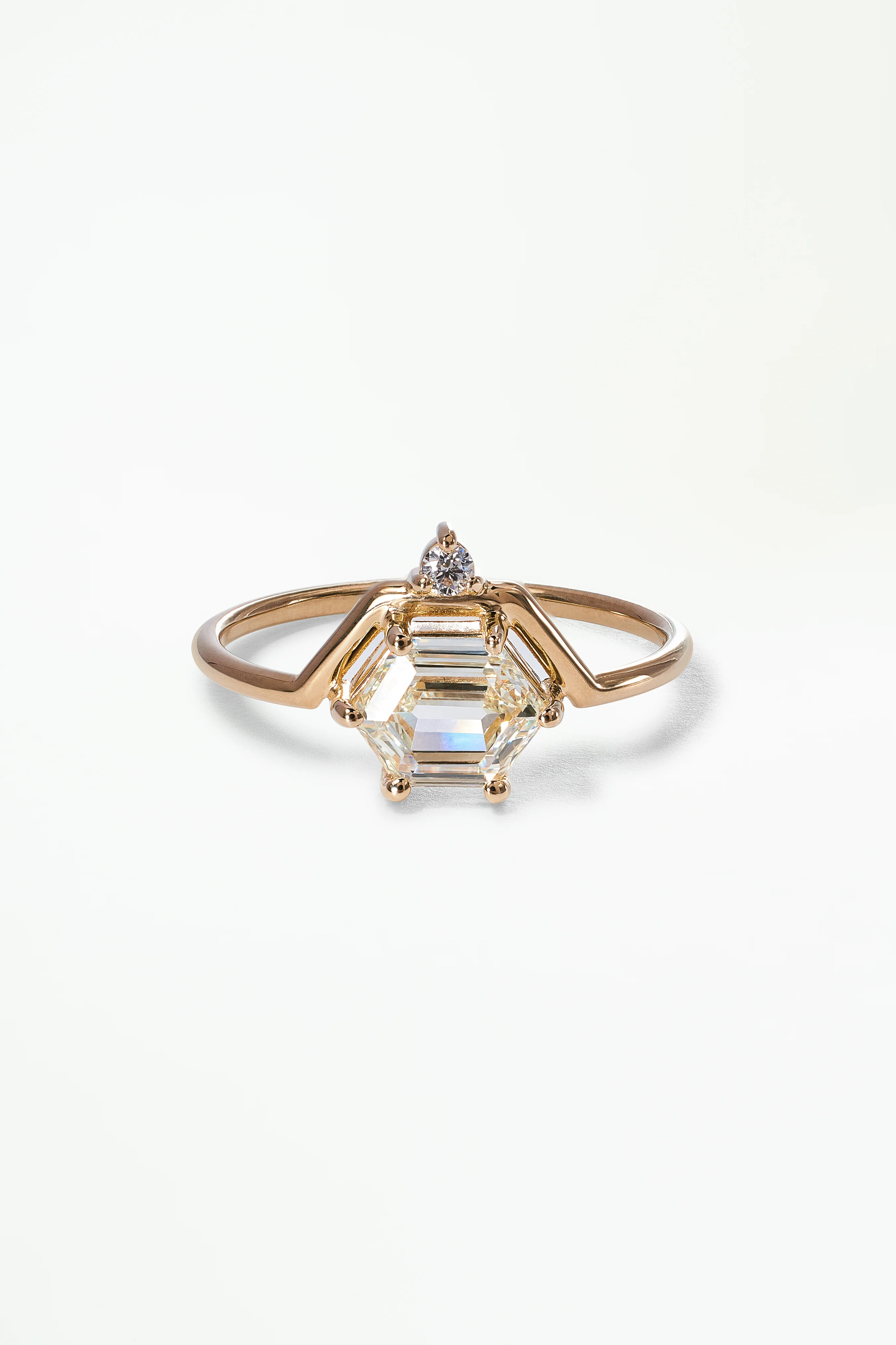 One of a Kind Hexagon Cut Diamond Nestled Ring No. 20