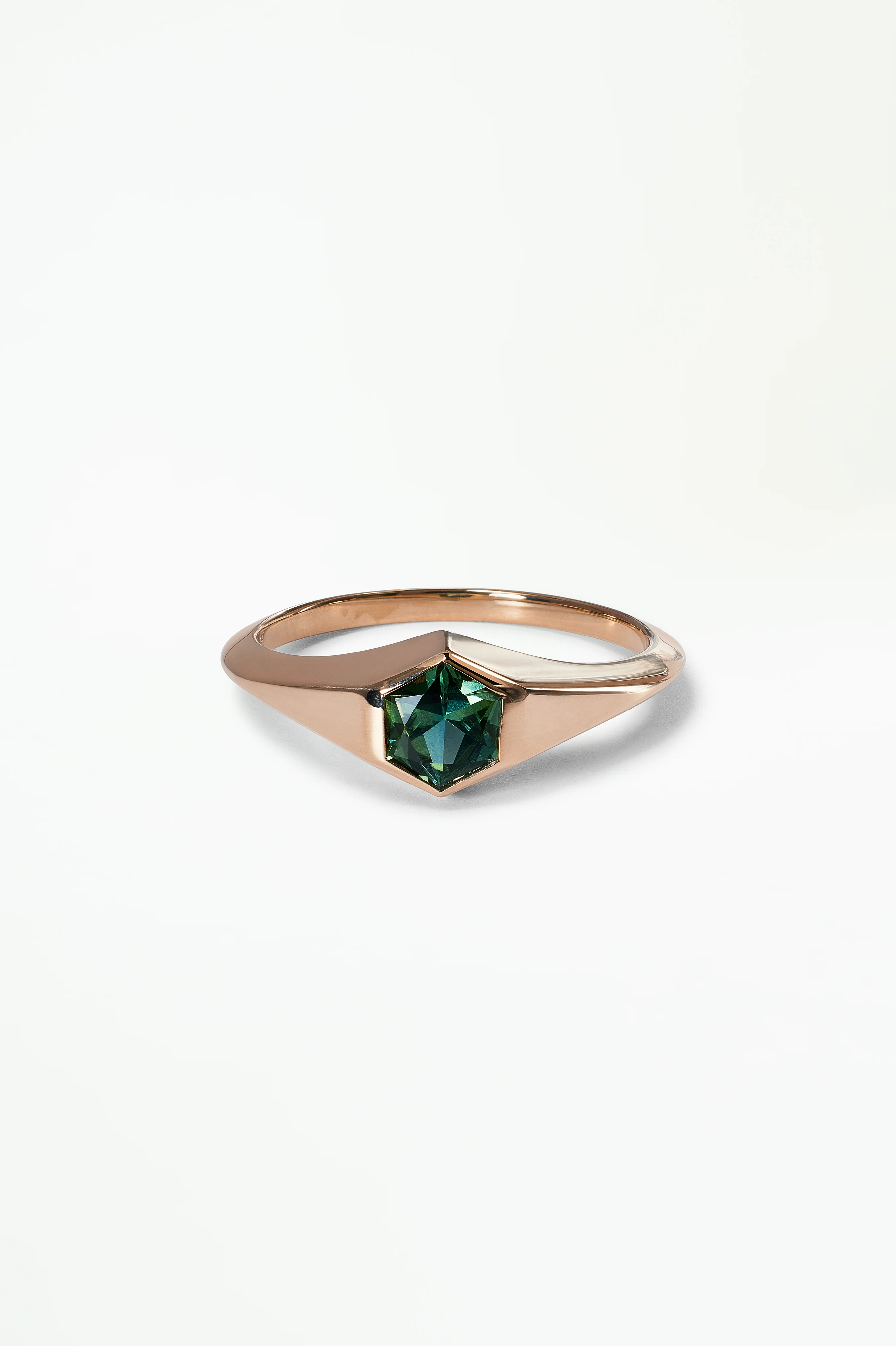 One of a Kind Hexagon Cut Green Sapphire Signet Ring No. 17