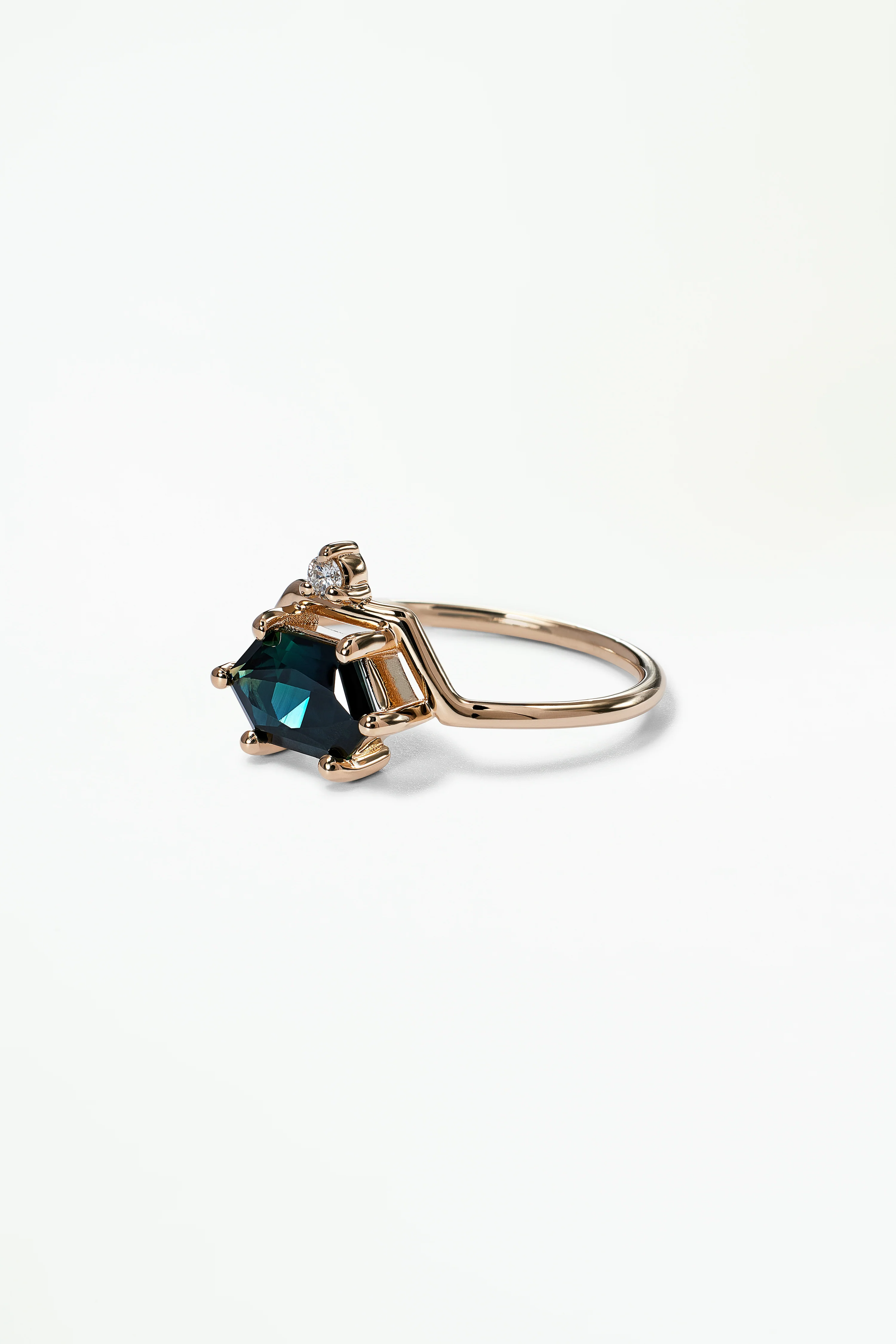 One of a Kind Hexagon Cut Sapphire and Diamond Nestled Ring No. 2 - Image 3