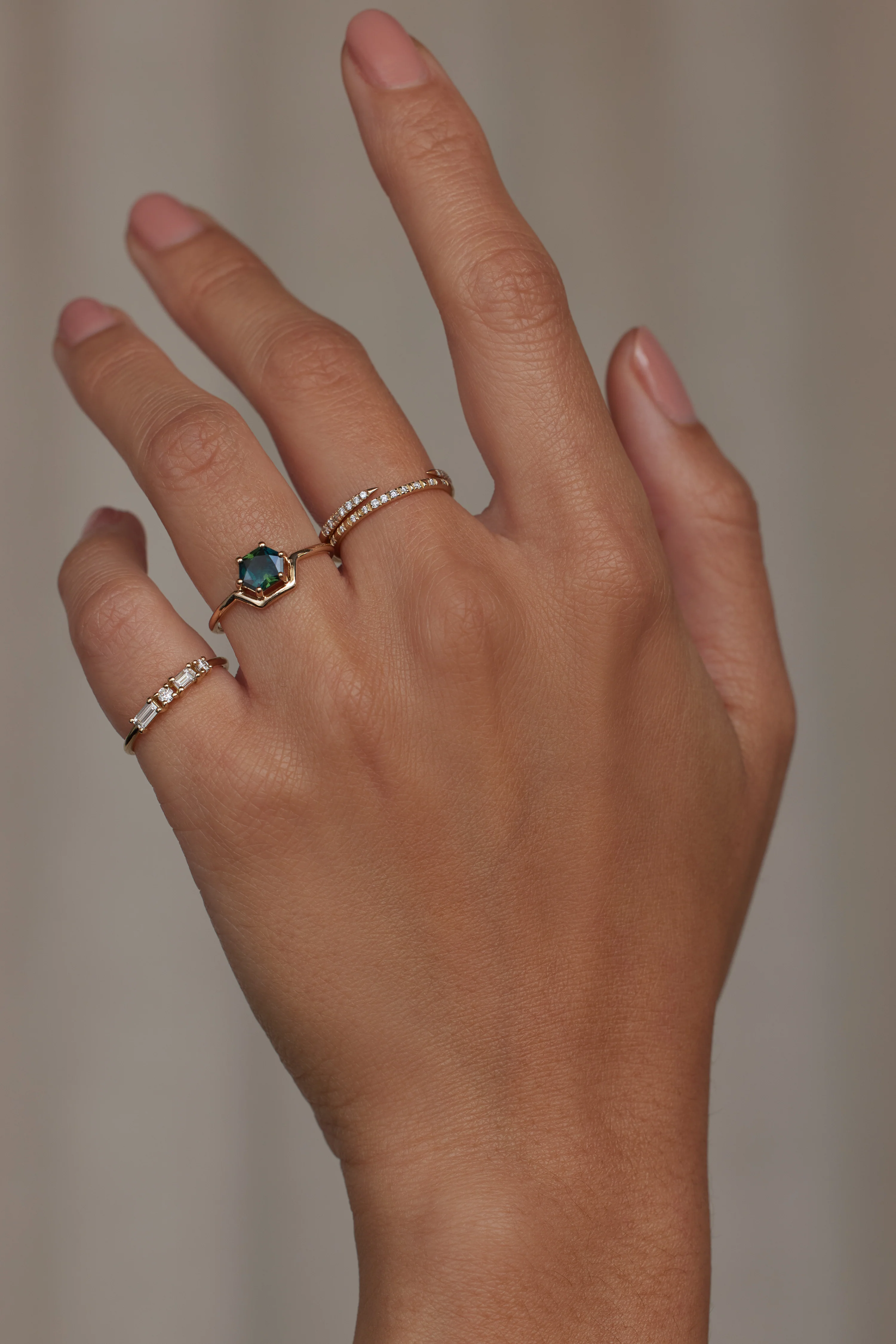 One of a Kind Hexagon Cut Sapphire Nestled Ring No. 18 - Image 2
