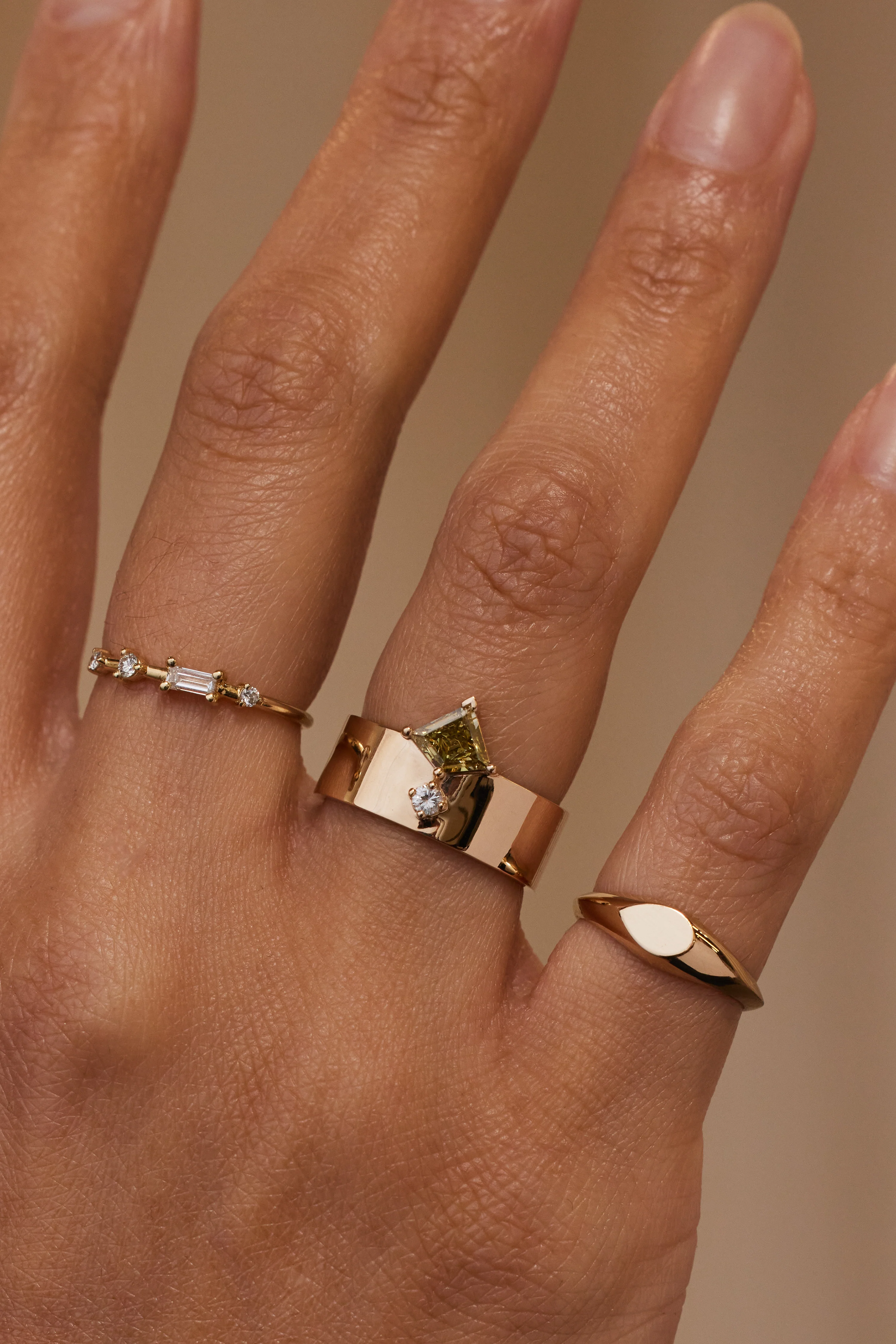 One of a Kind Kite Step Cut Chameleon and White Diamond Bricolage Ring No. 12
