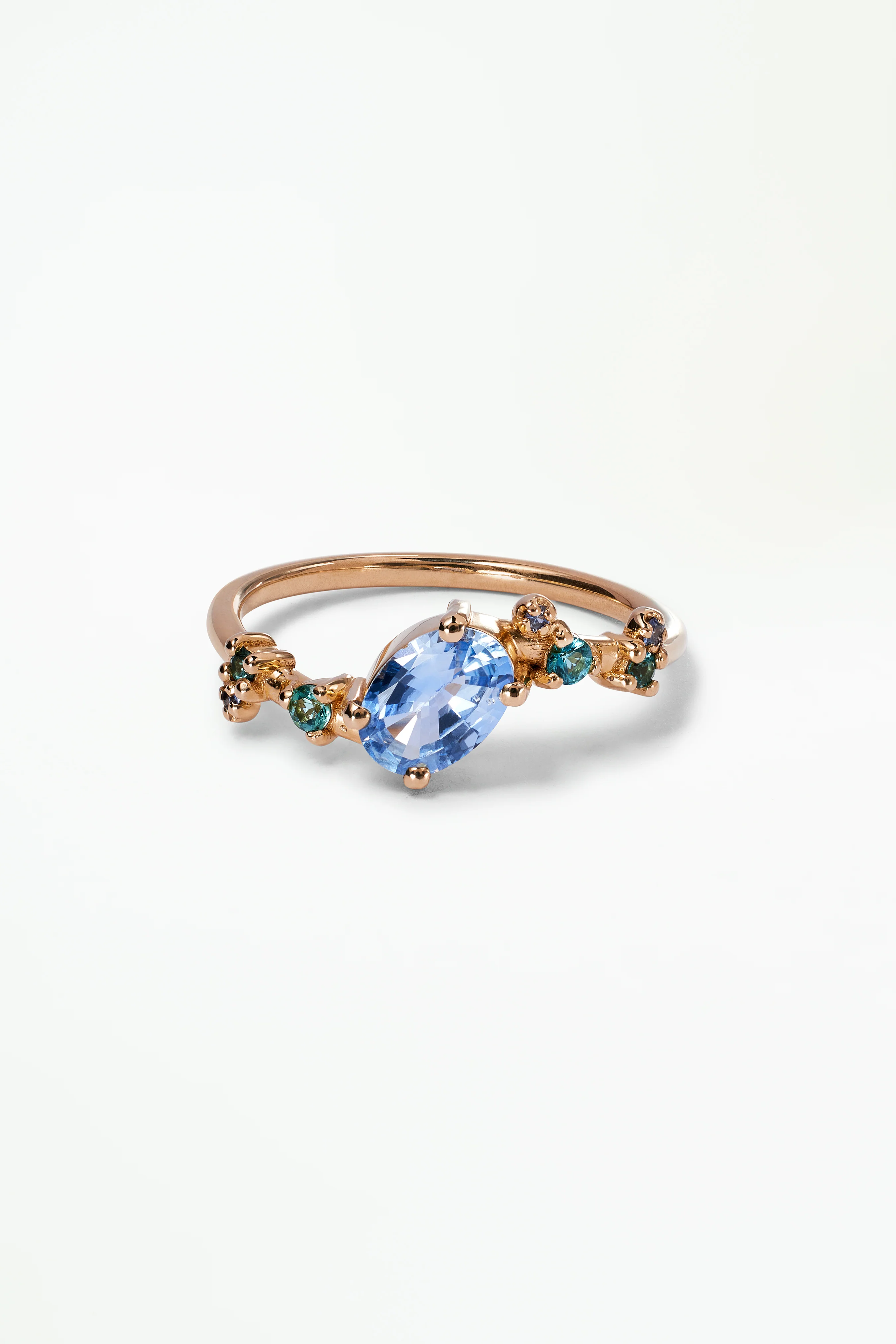 One of a Kind Oval Cut Blue Sapphire and Tourmaline Organic Crossover Ring