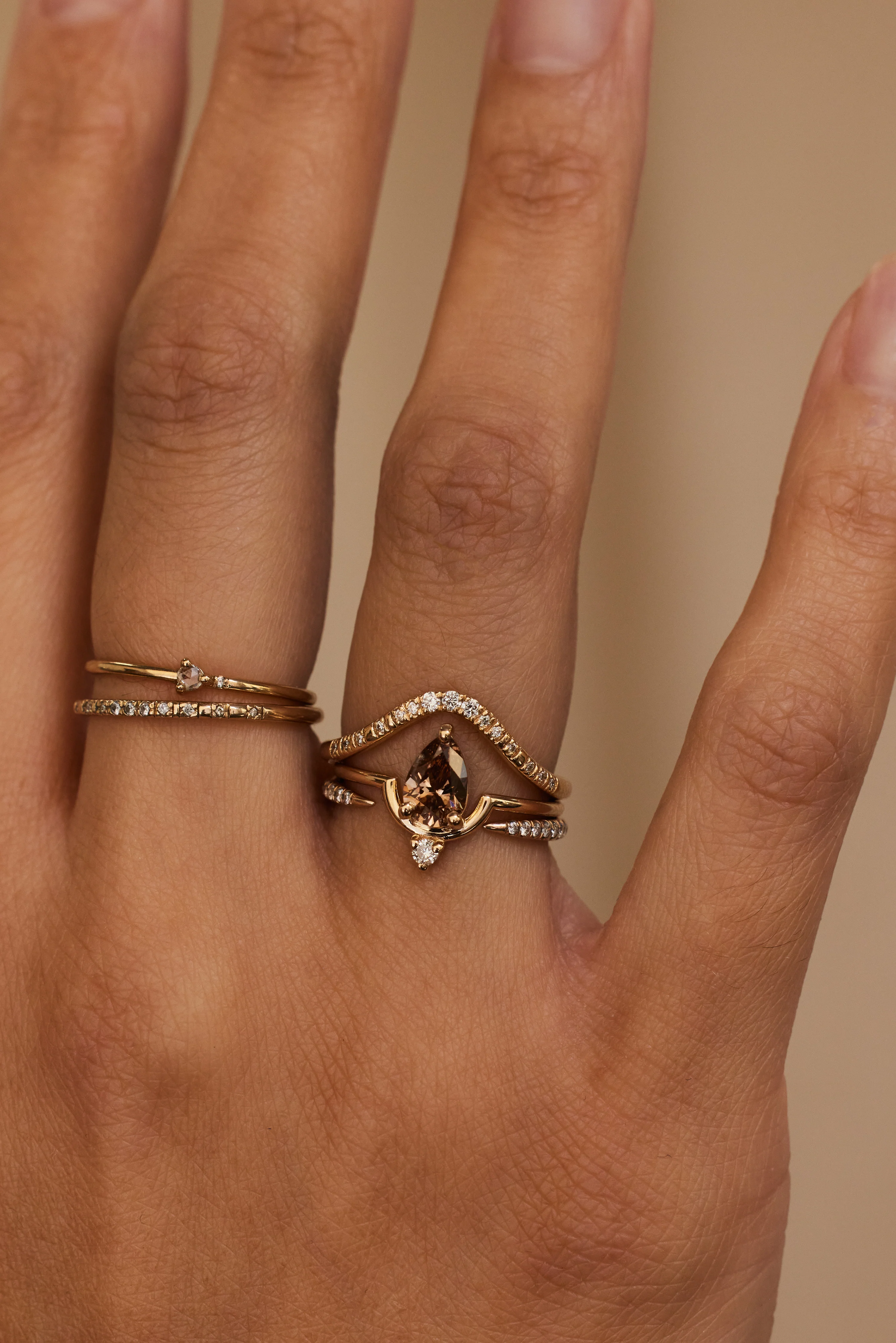 One of a Kind Pear Brilliant Cut Diamond Nestled Ring No. 3