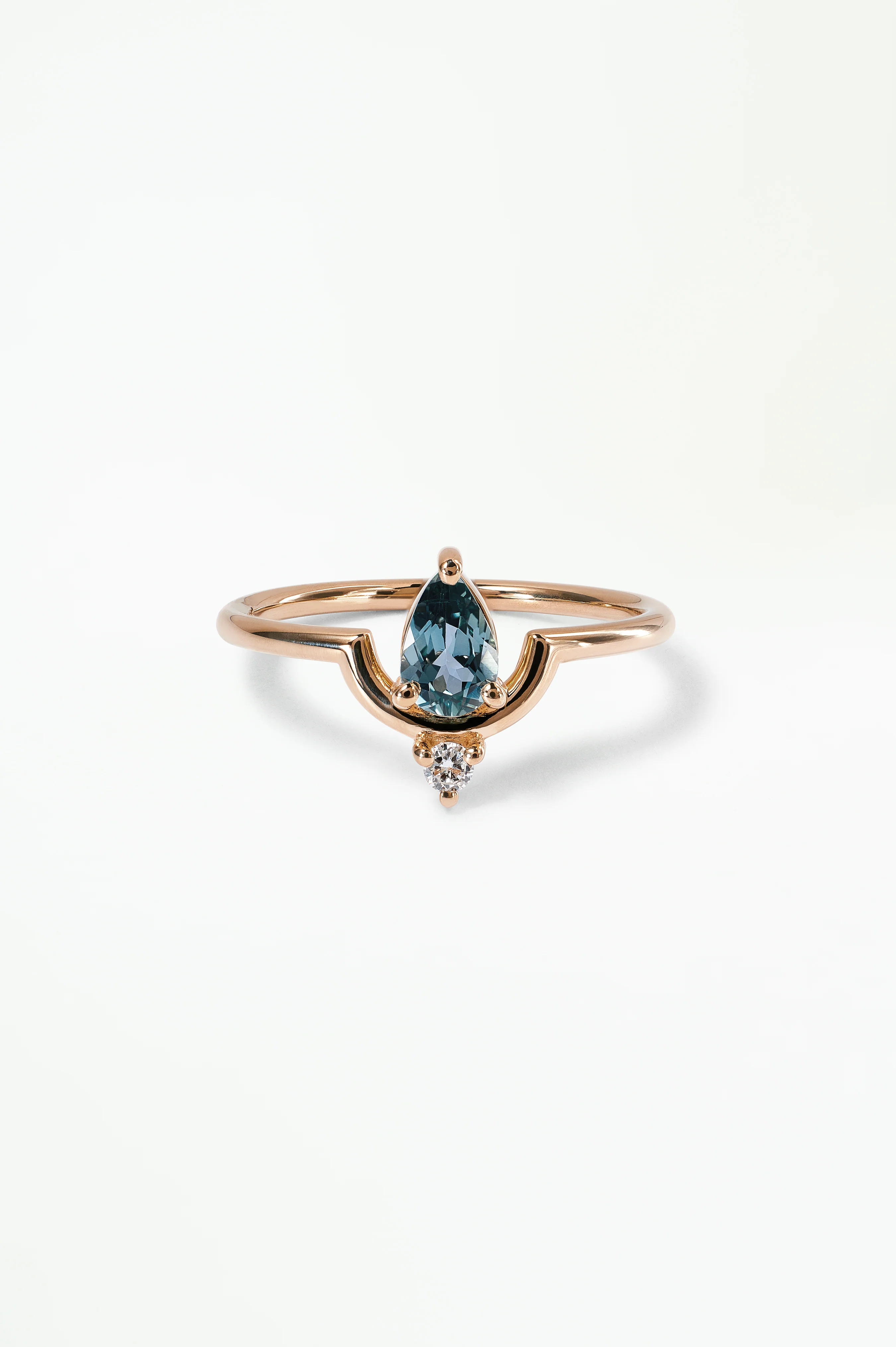 One of a Kind Pear Cut Sapphire and Diamond Nestled Ring No. 15
