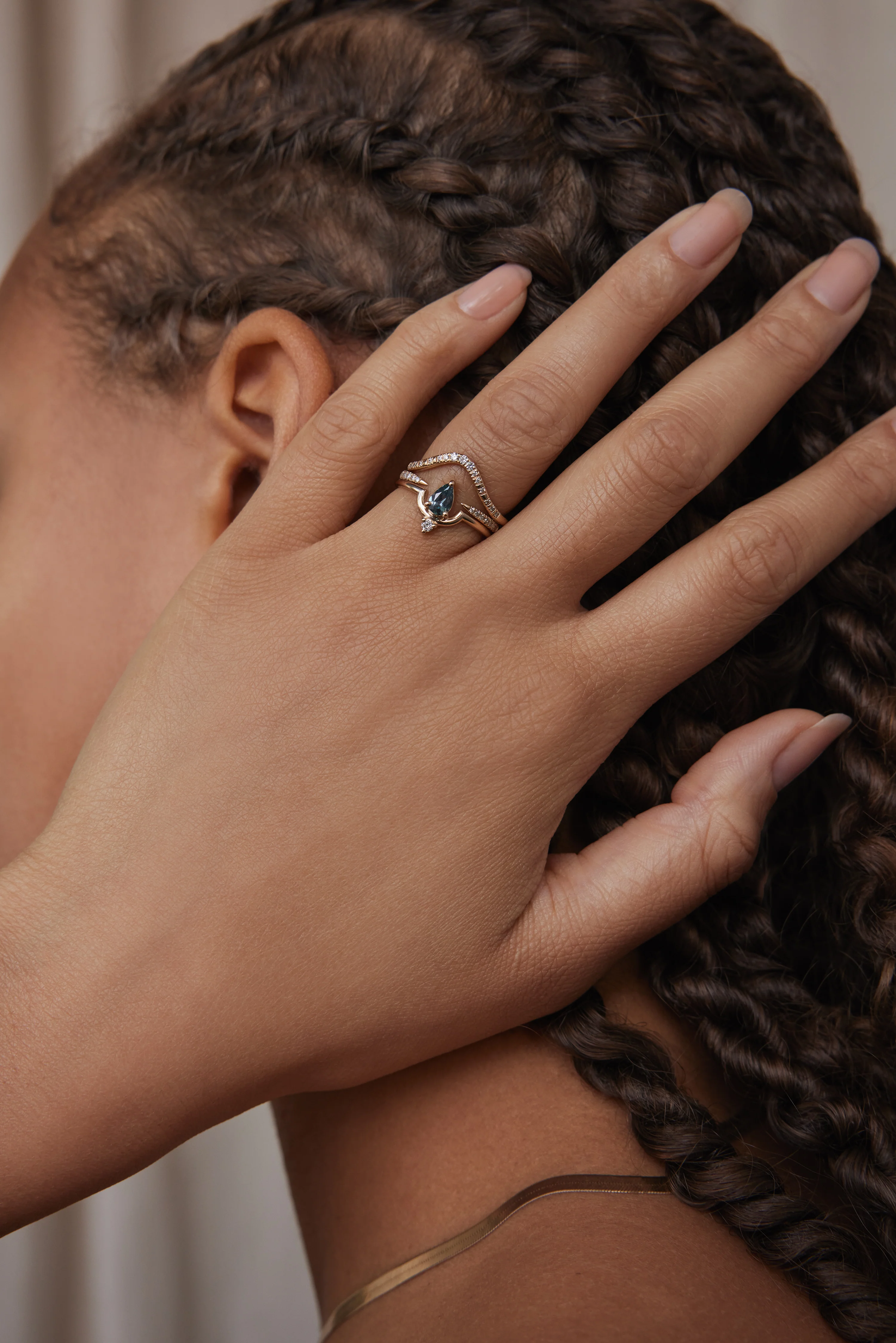 One of a Kind Pear Cut Sapphire and Diamond Nestled Ring No. 15 - Image 4