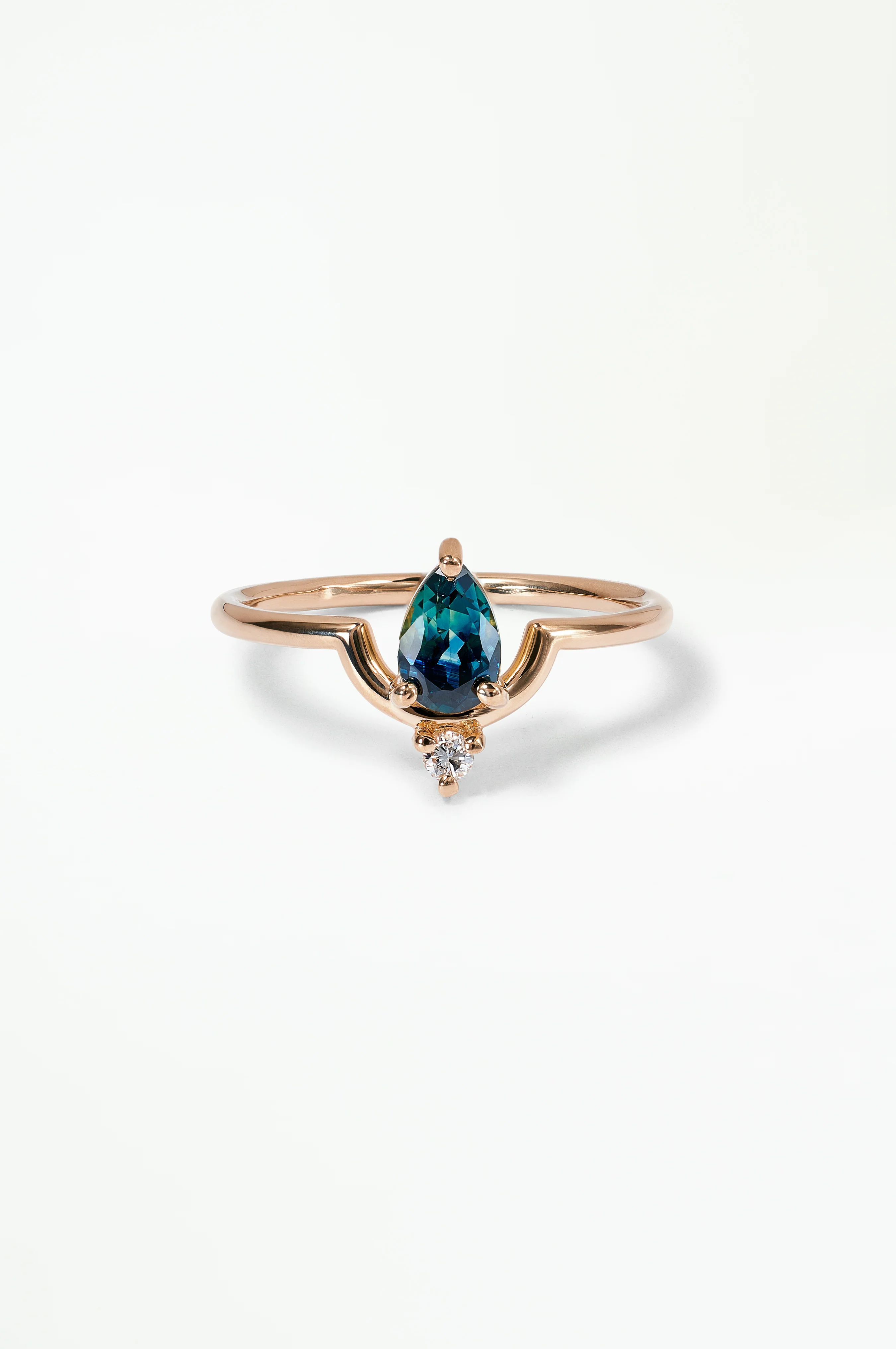 One of a Kind Pear Cut Sapphire and Diamond Nestled Ring No. 16