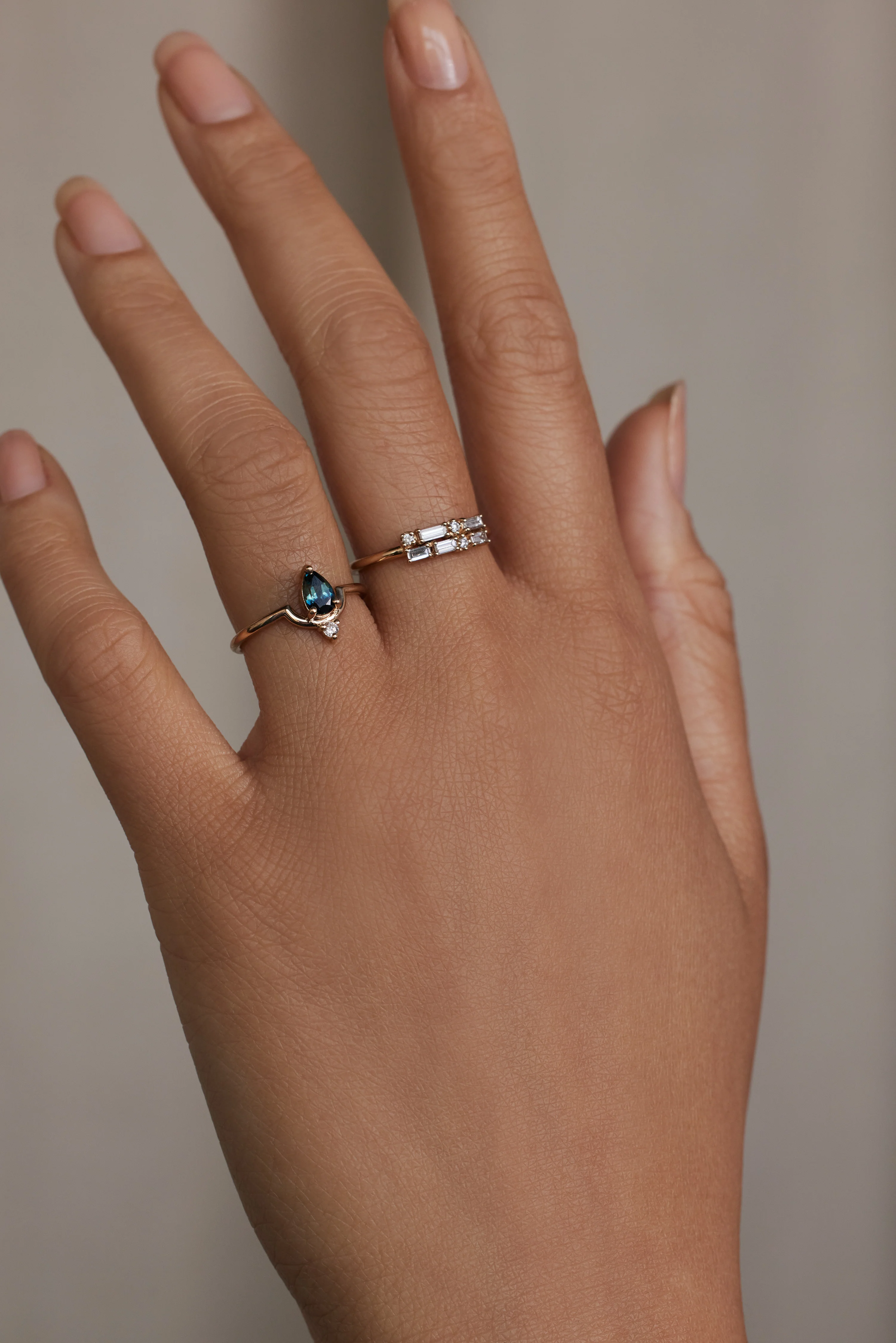 One of a Kind Pear Cut Sapphire and Diamond Nestled Ring No. 16 - Image 2