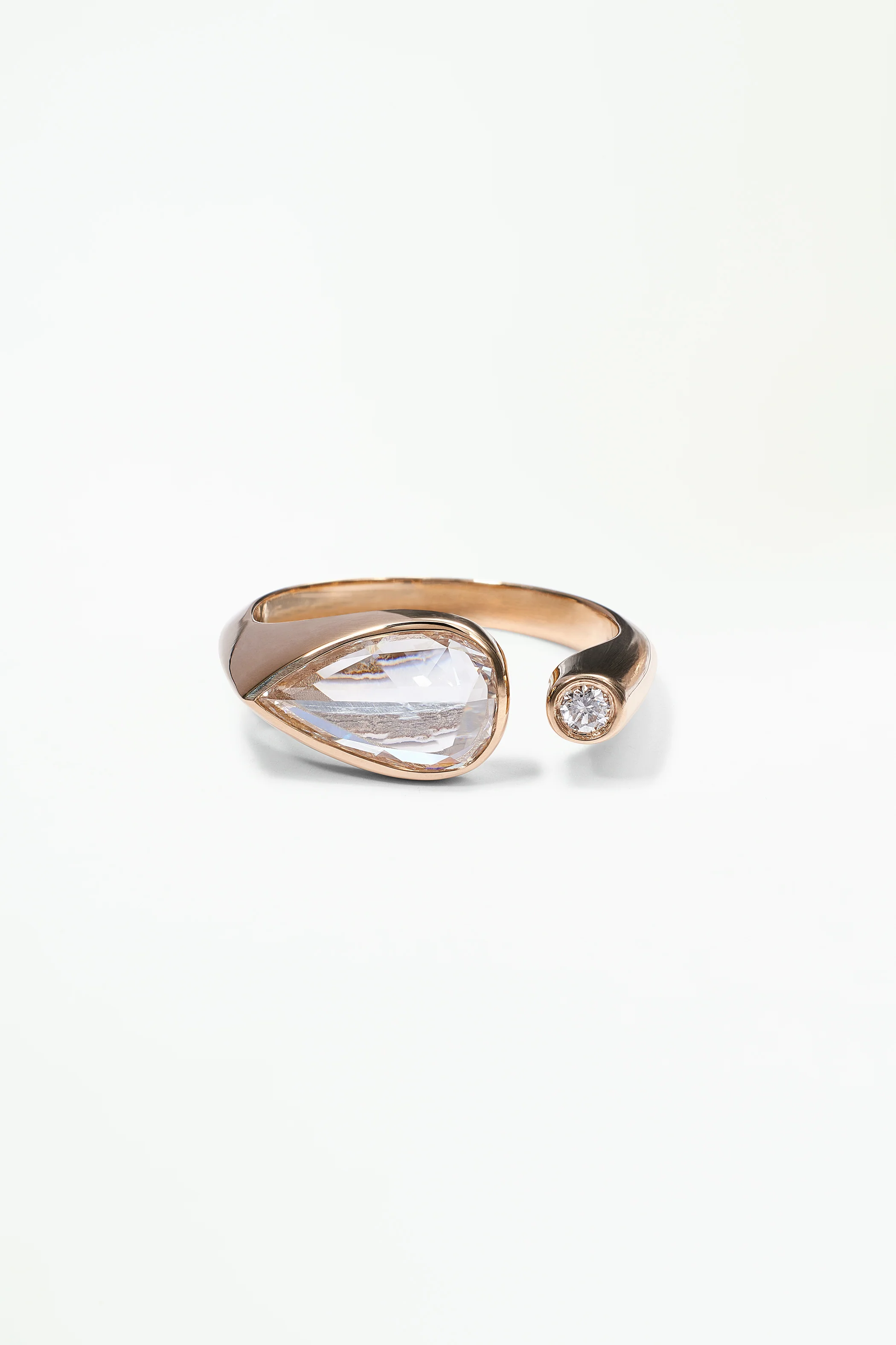 One of a Kind Pear Rose Cut Diamond Dyad Signet Ring No. 8