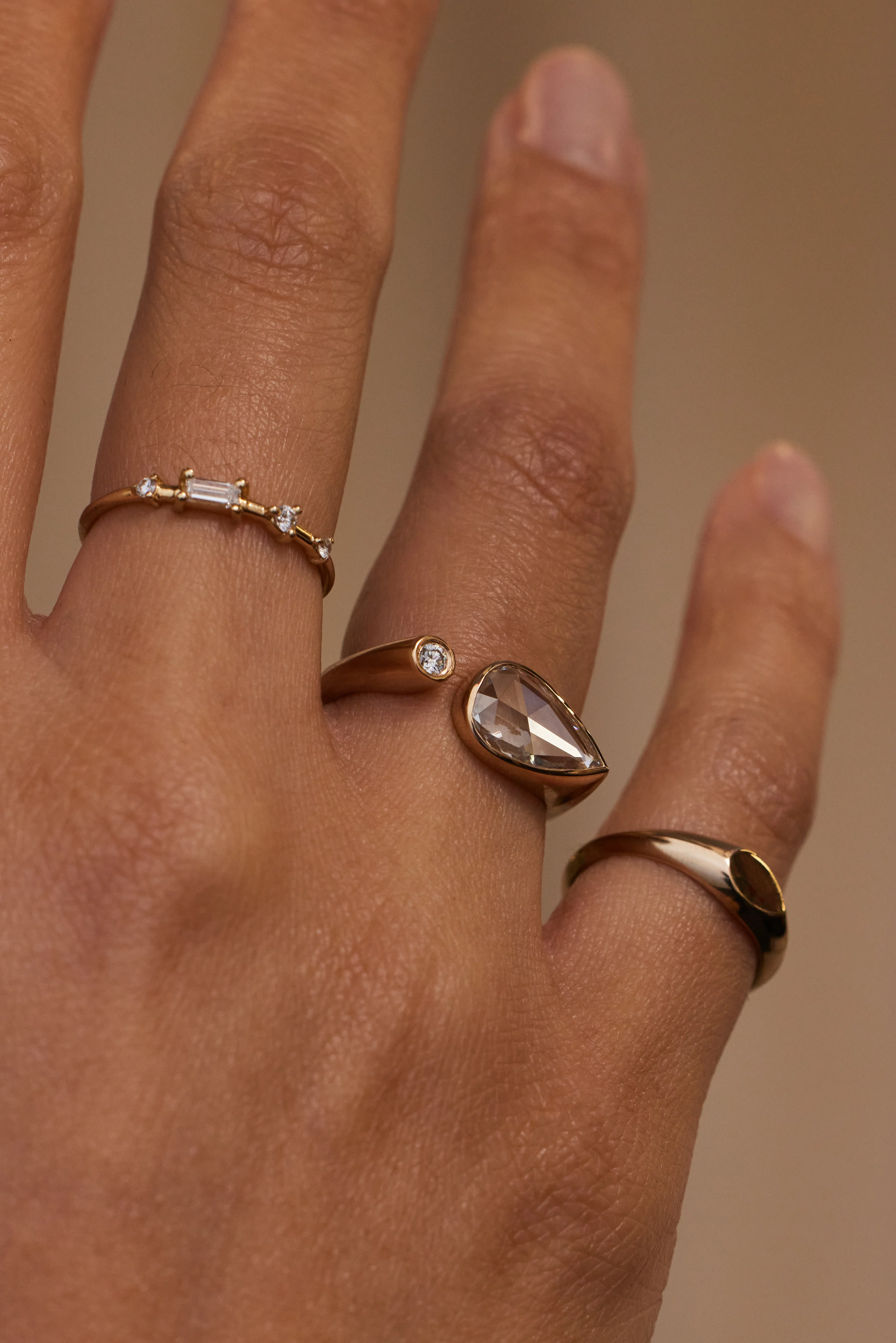One of a Kind Pear Rose Cut Diamond Dyad Signet Ring No. 8 - Image 2