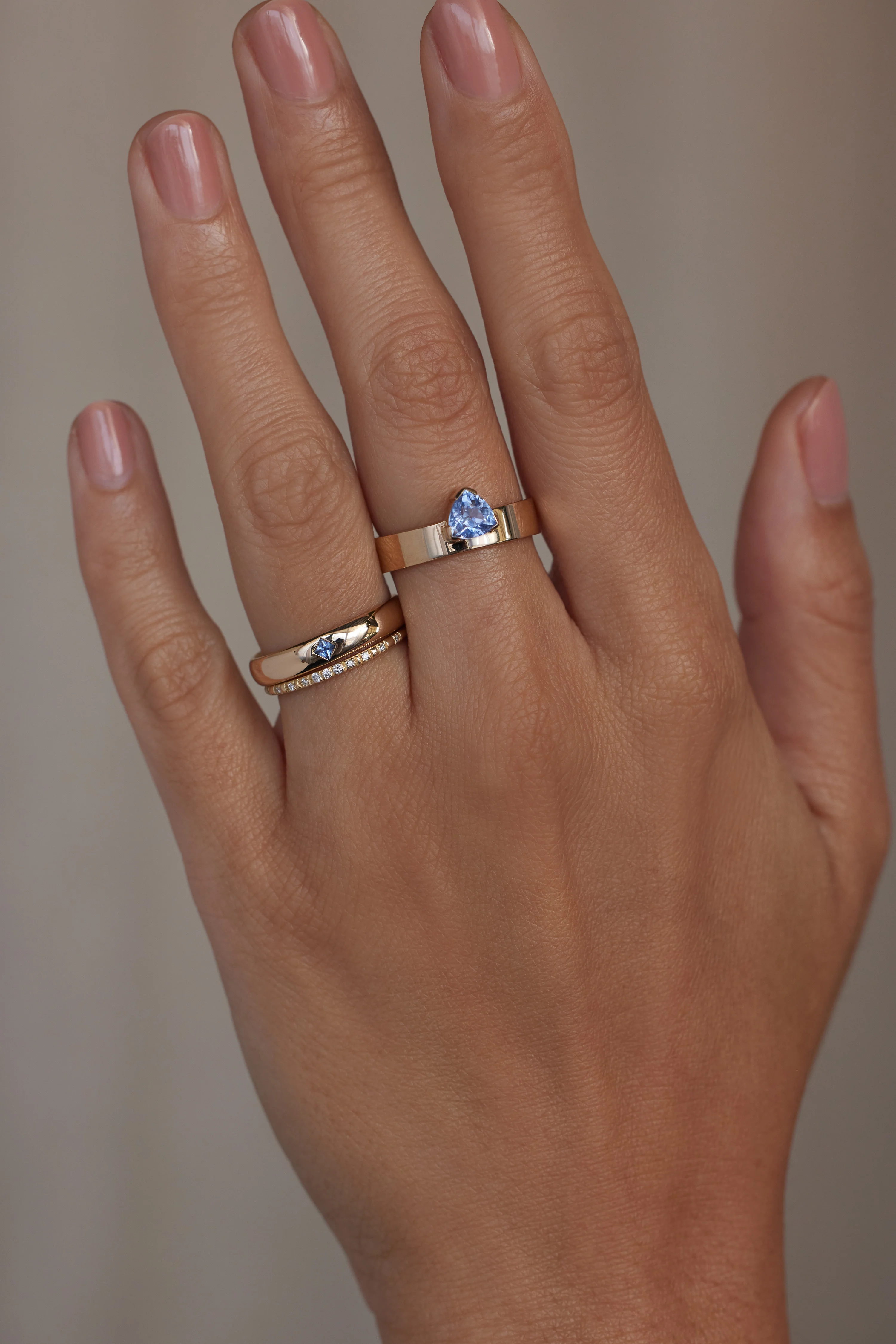 One of a Kind Princess Cut Blue Sapphire Row Ring - Image 2