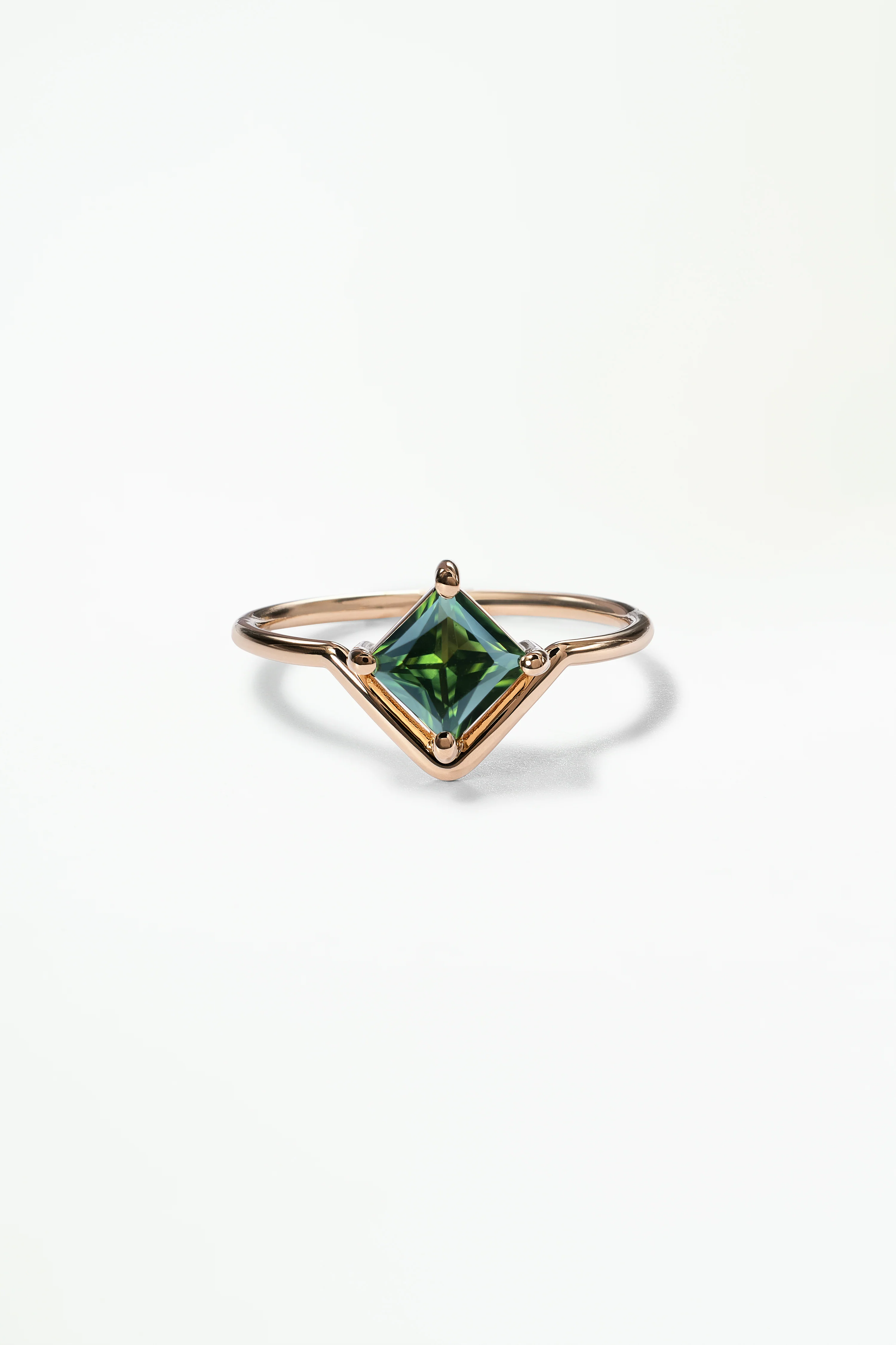 One of a Kind Princess Cut Green Sapphire Nestled Ring No. 17