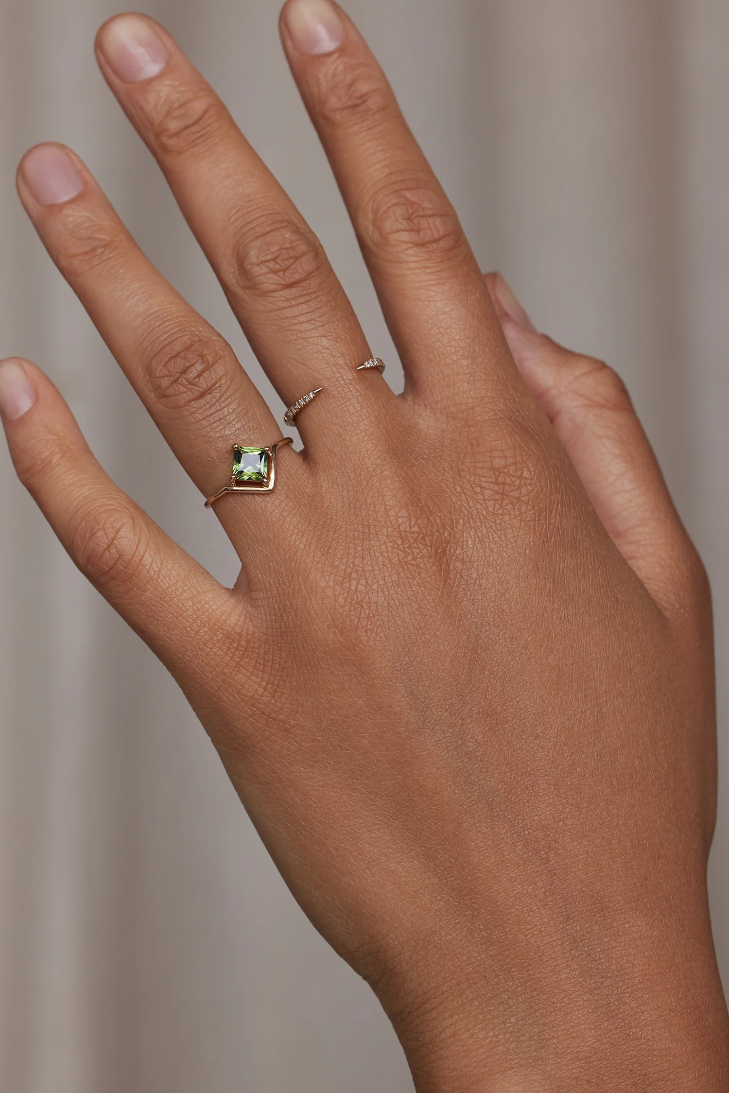 One of a Kind Princess Cut Green Sapphire Nestled Ring No. 17 - Image 2