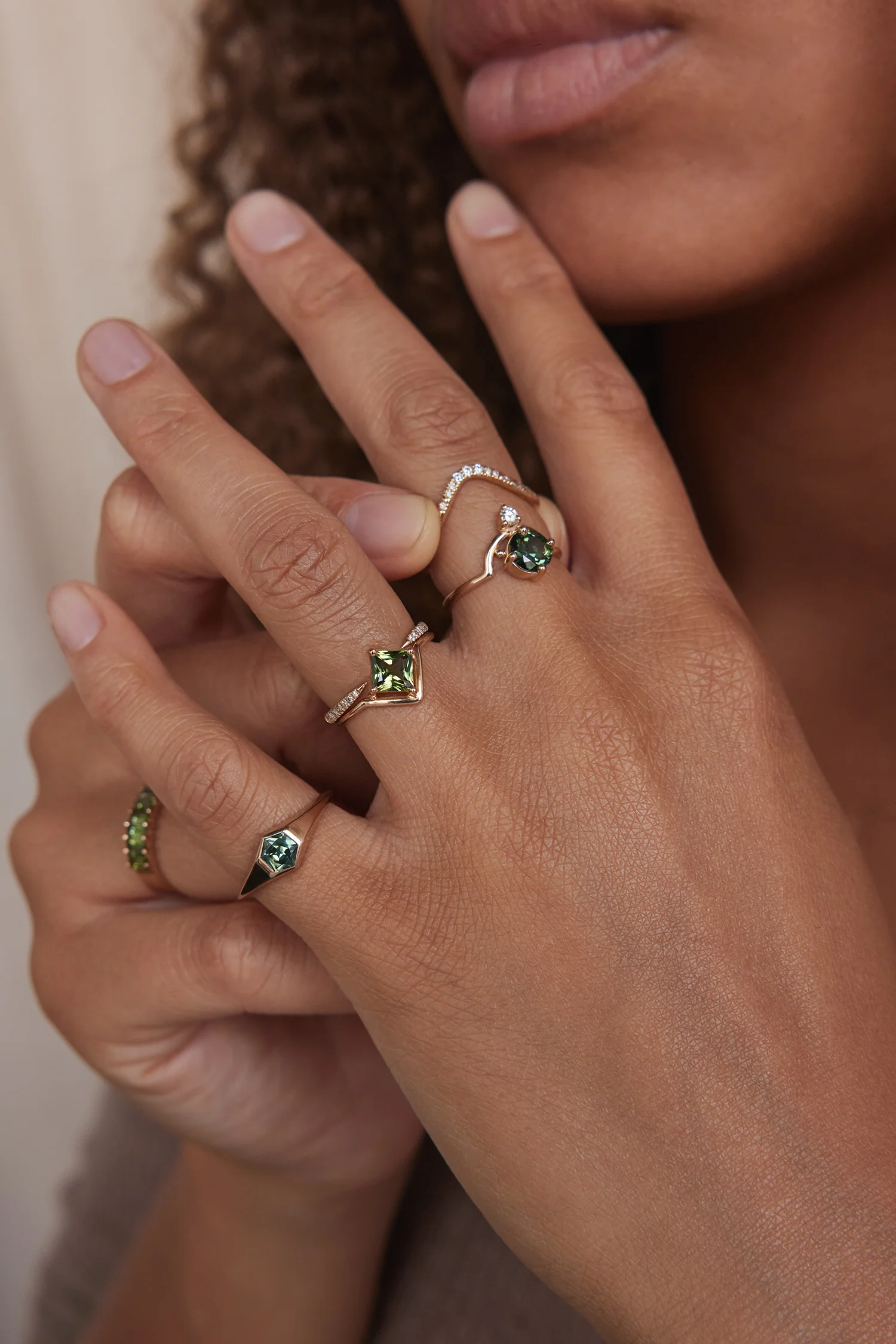One of a Kind Princess Cut Green Sapphire Nestled Ring No. 17 - Image 4