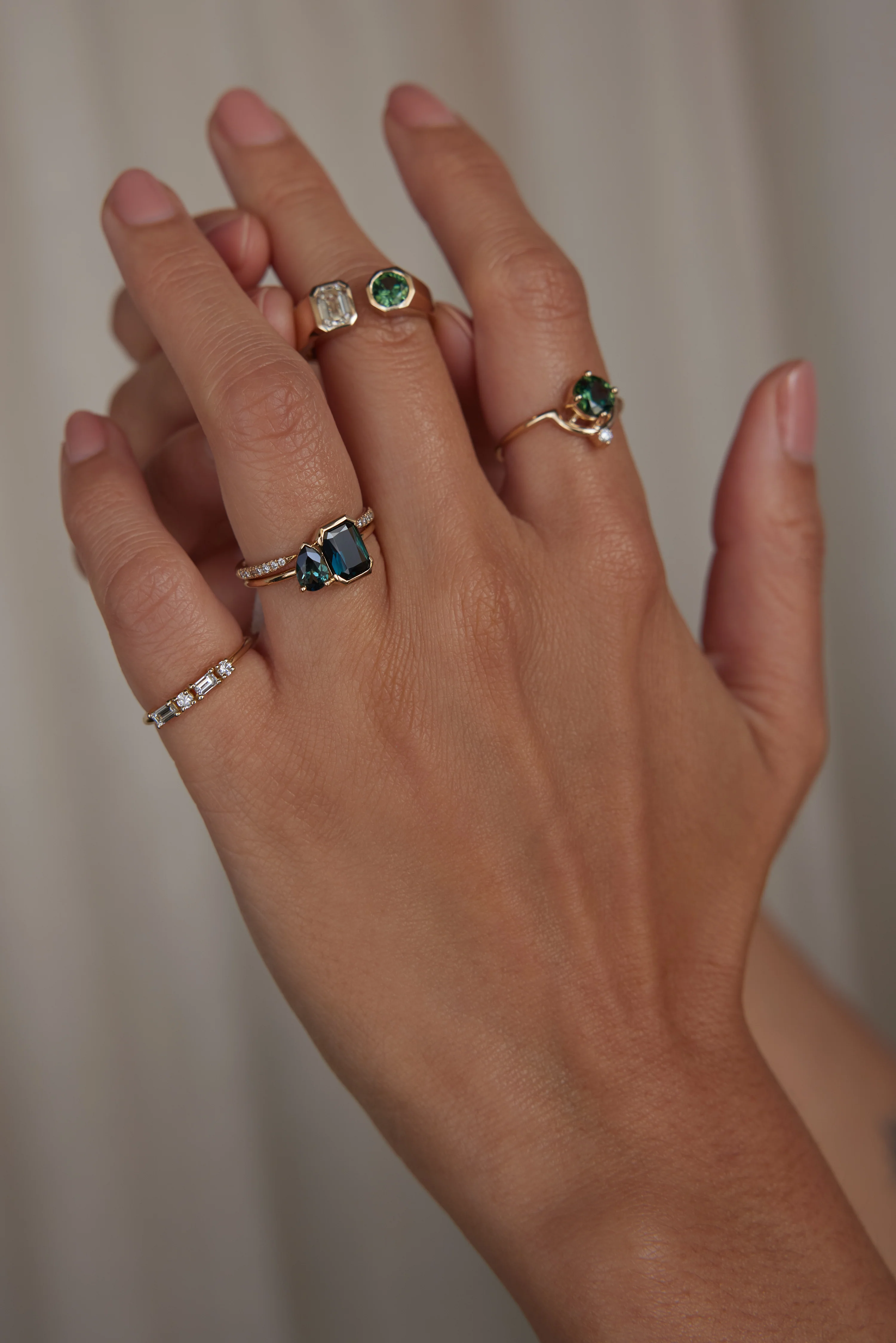 One of a Kind Radiant Cut and Pear Cut Sapphire Mosaic Ring No. 30 - Image 4