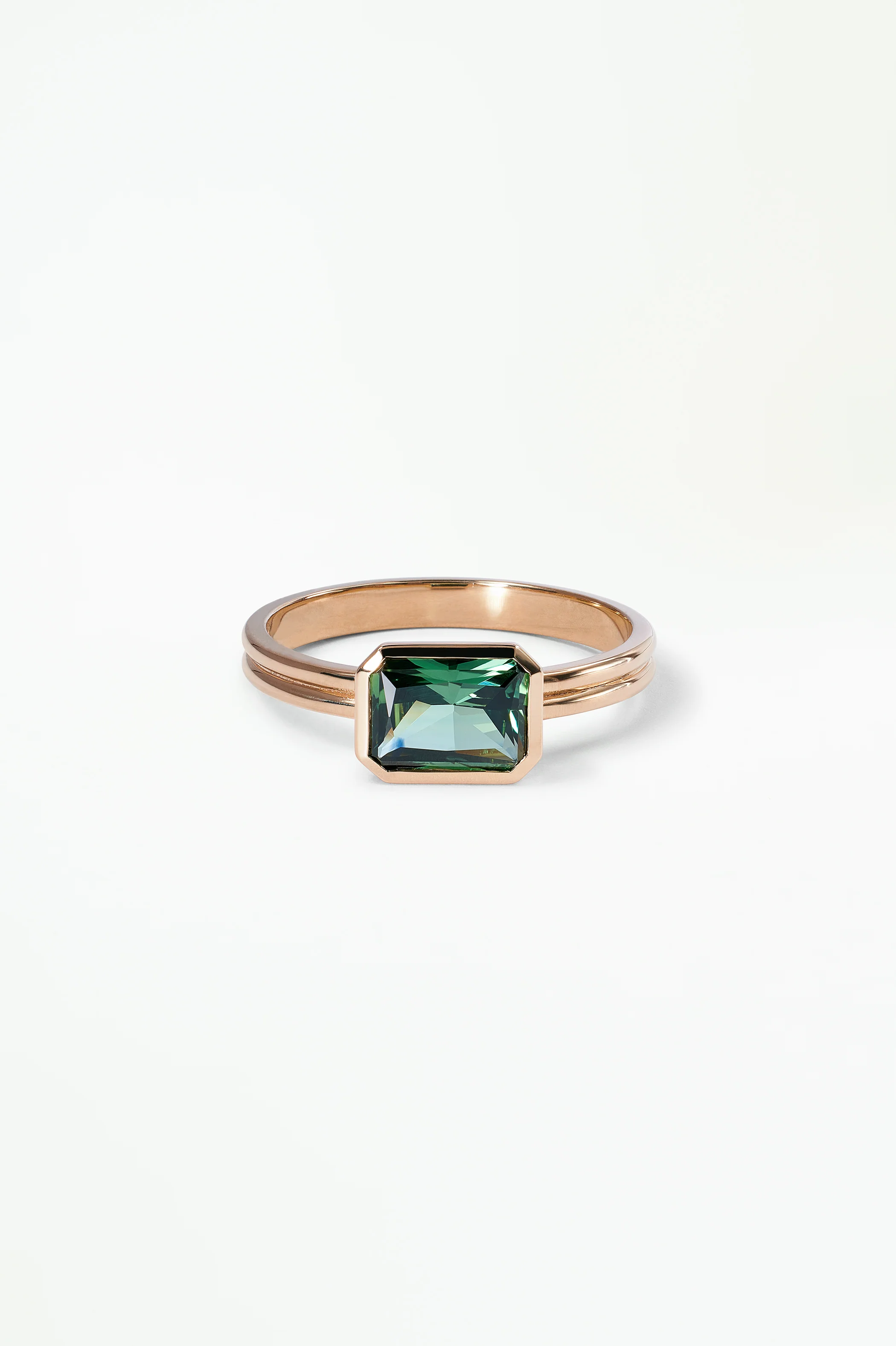 One of a Kind Radiant Cut Bi-Color Sapphire Solitaire Ring No. 4