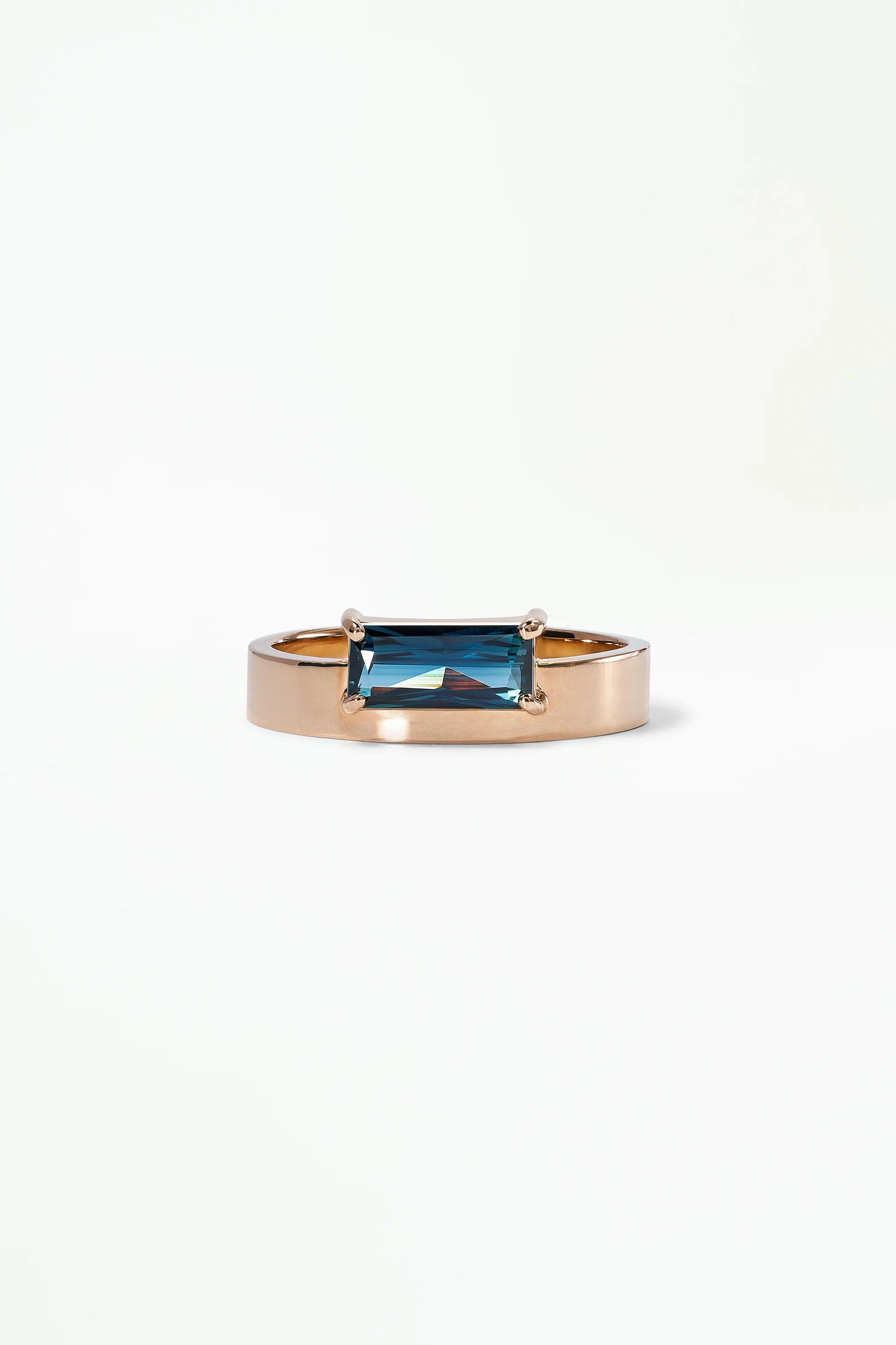 One of a Kind Radiant Cut Teal Sapphire Monolith Ring No. 27