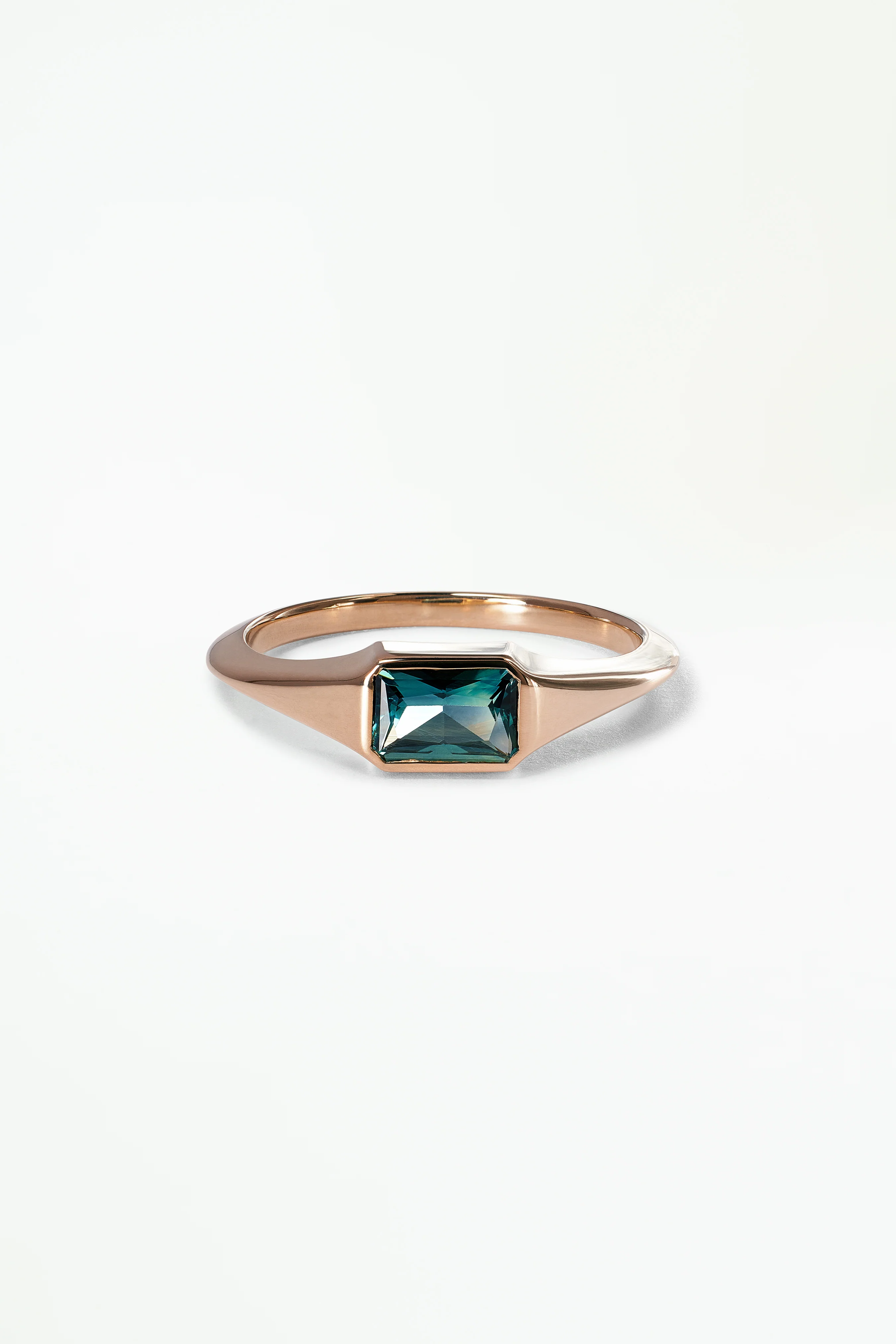 One of a Kind Radiant Cut Teal Sapphire Signet Ring No. 60