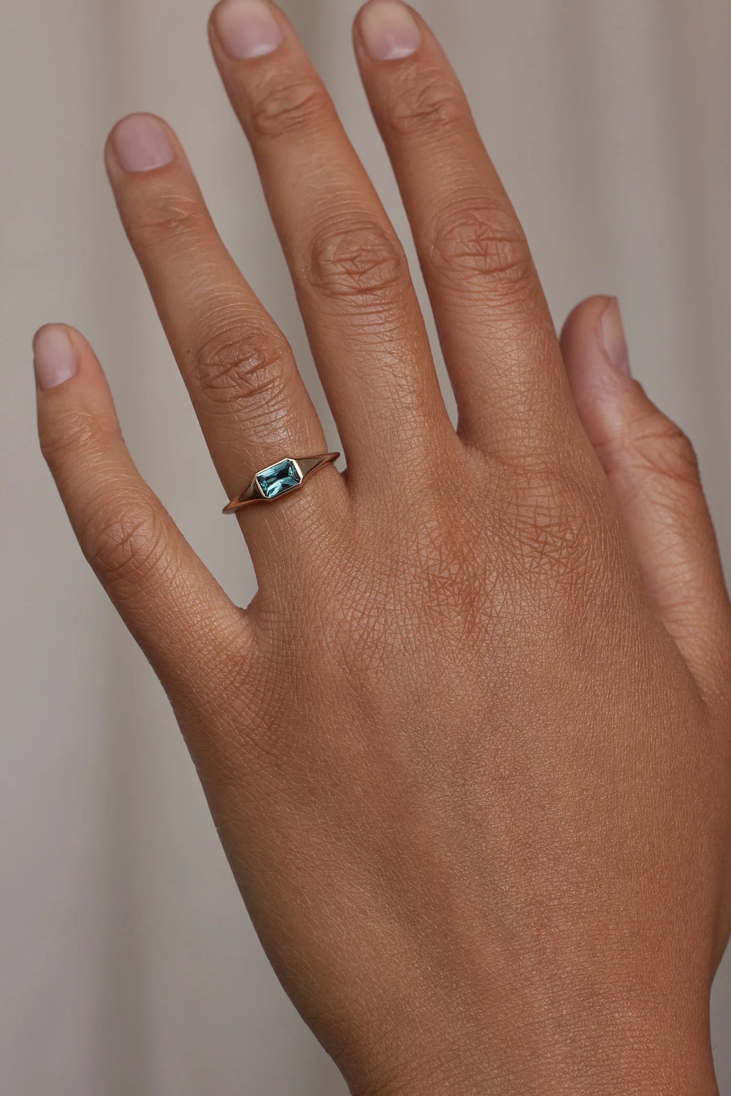 One of a Kind Radiant Cut Teal Sapphire Signet Ring No. 60 - Image 2