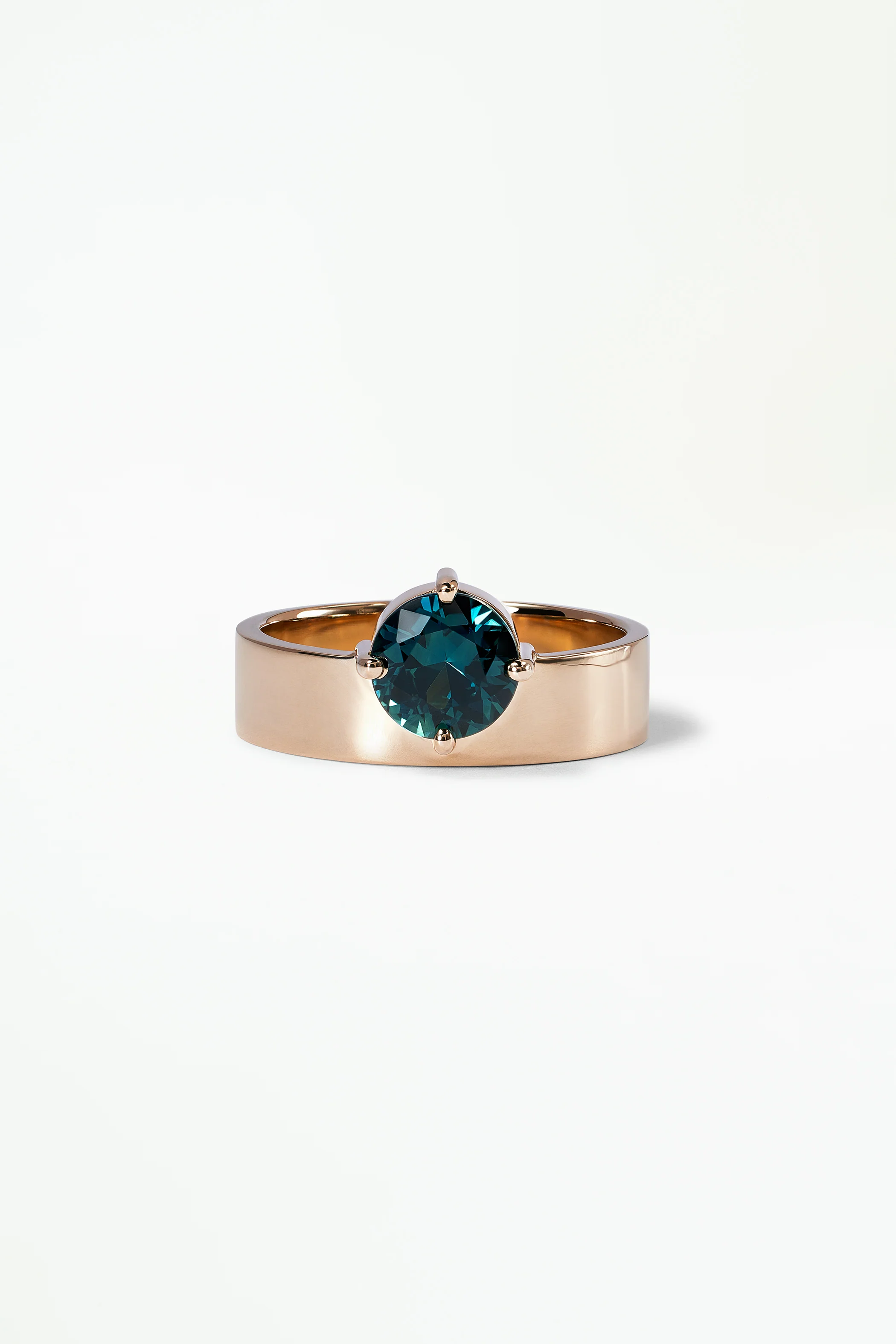 One of a Kind Round Brilliant Cut Teal Sapphire Monolith Ring No. 31