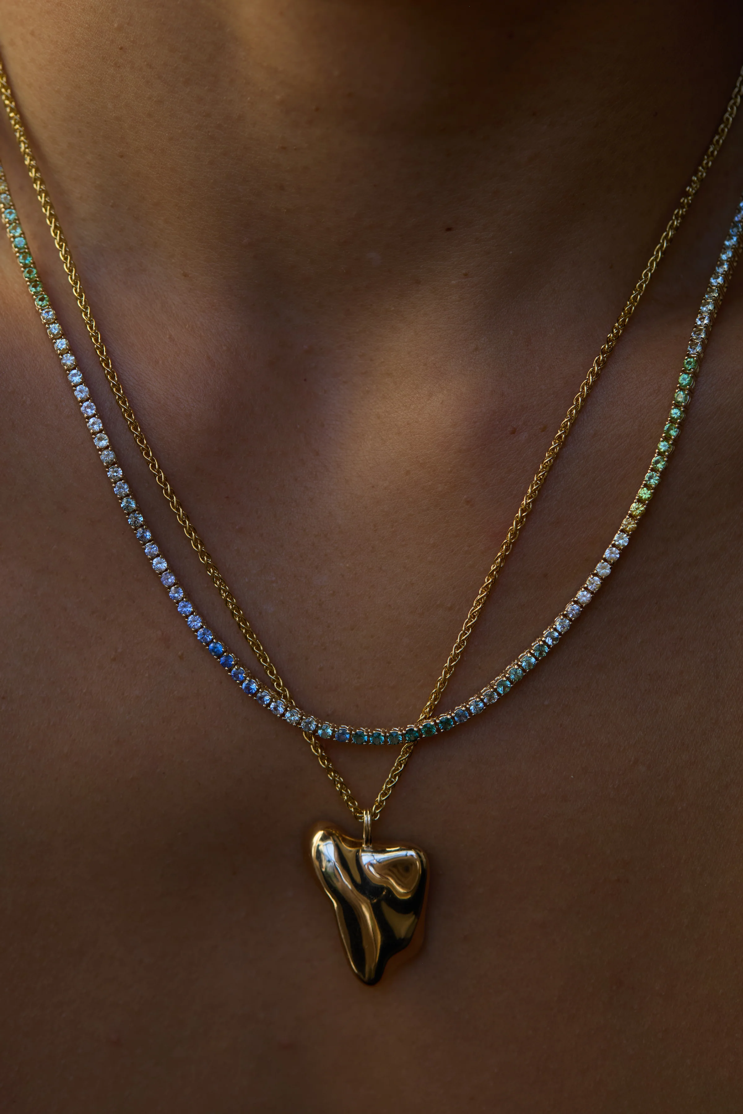 One of a Kind Sapphire & Tourmaline Tennis Necklace - Image 2