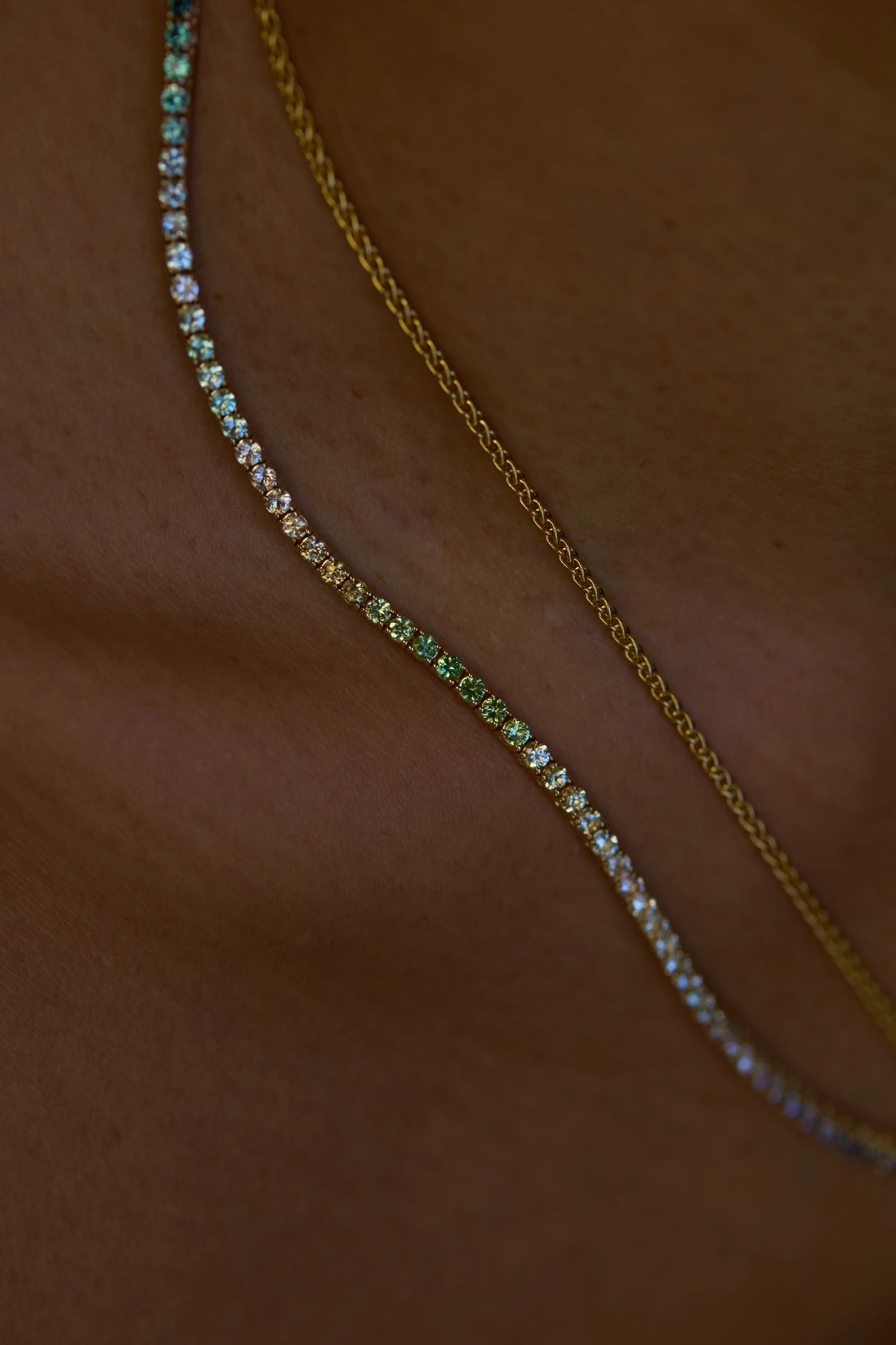 One of a Kind Sapphire & Tourmaline Tennis Necklace - Image 4
