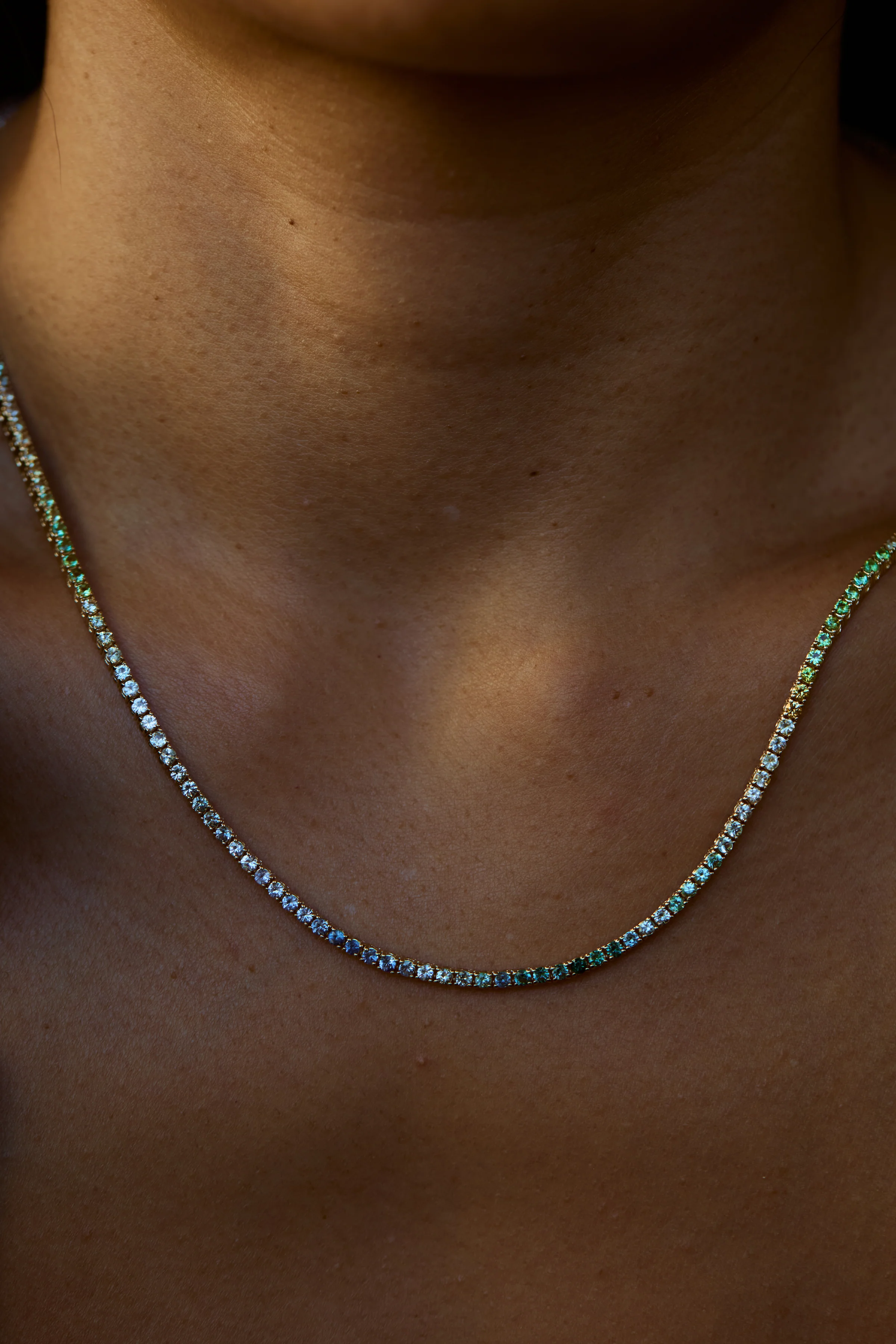 One of a Kind Sapphire & Tourmaline Tennis Necklace - Image 5