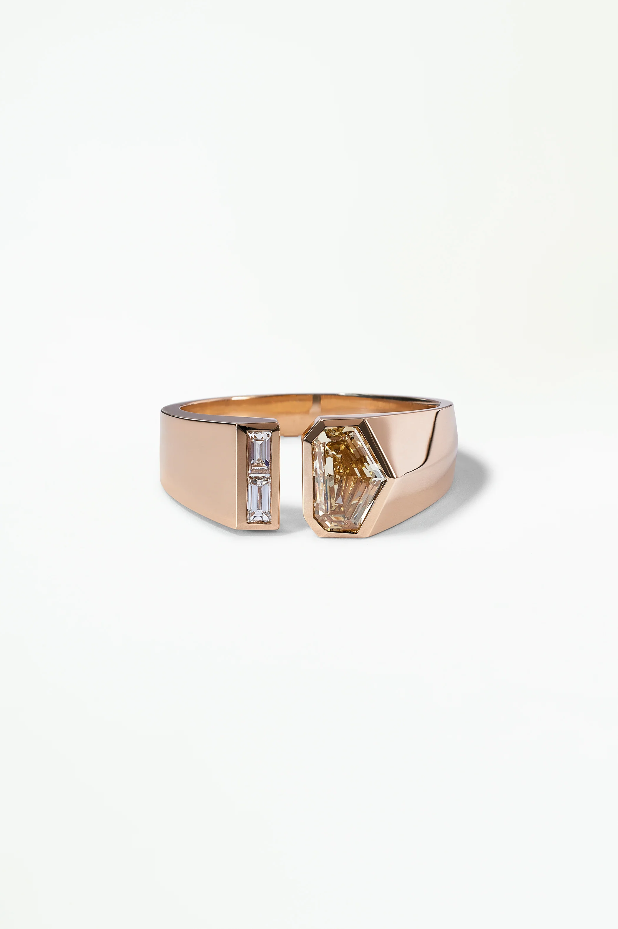 One of a Kind Shield Step Cut Diamond Dyad Signet Ring No. 10