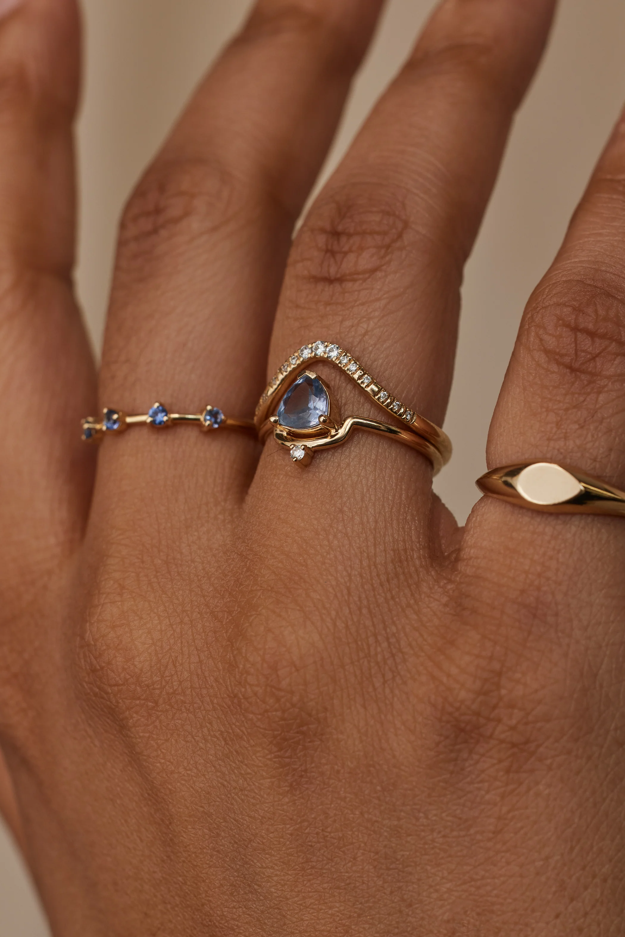 One of a Kind Trillion Cut Sapphire Nestled Ring No. 6